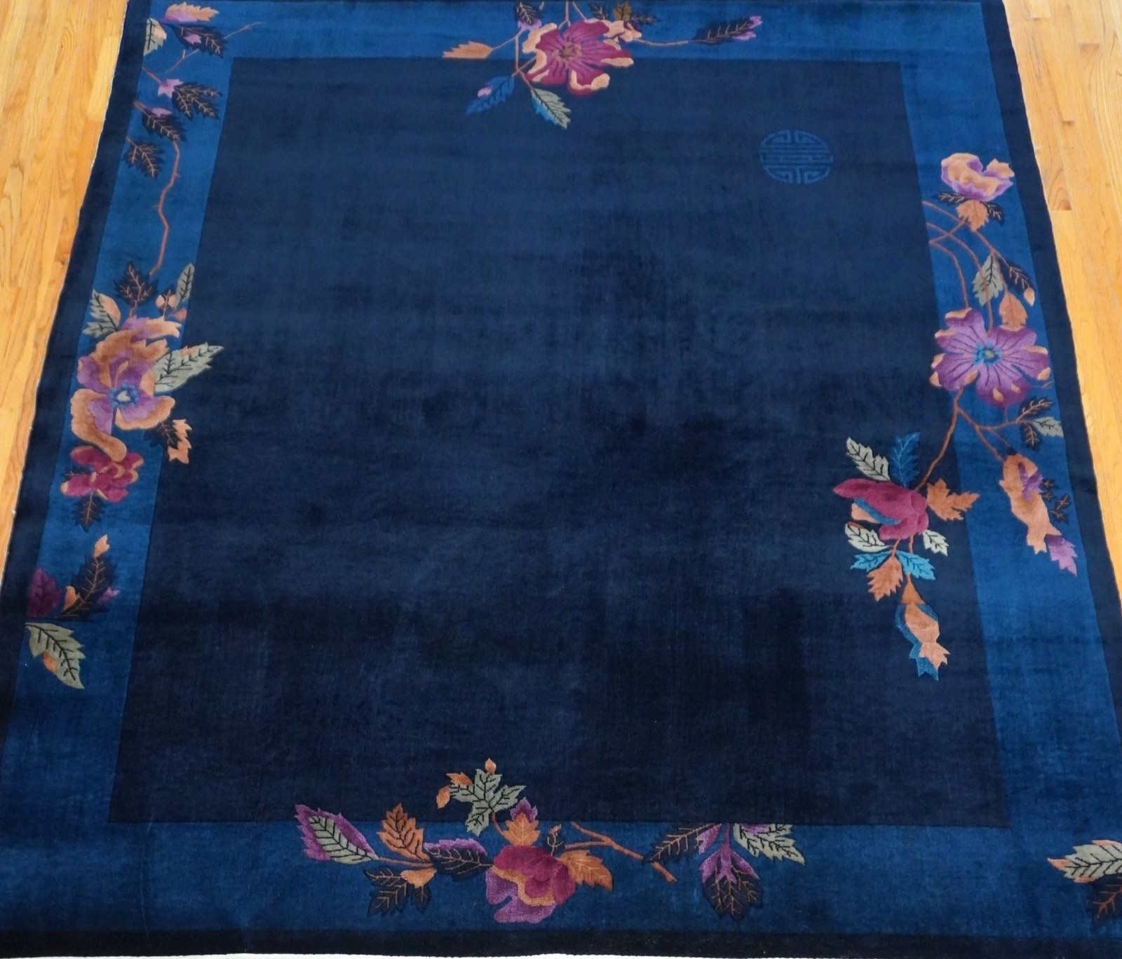 8′ x 9’8″ Antique Art Deco Chinese Hand Knotted Wool Blue Oriental Rug Excellent