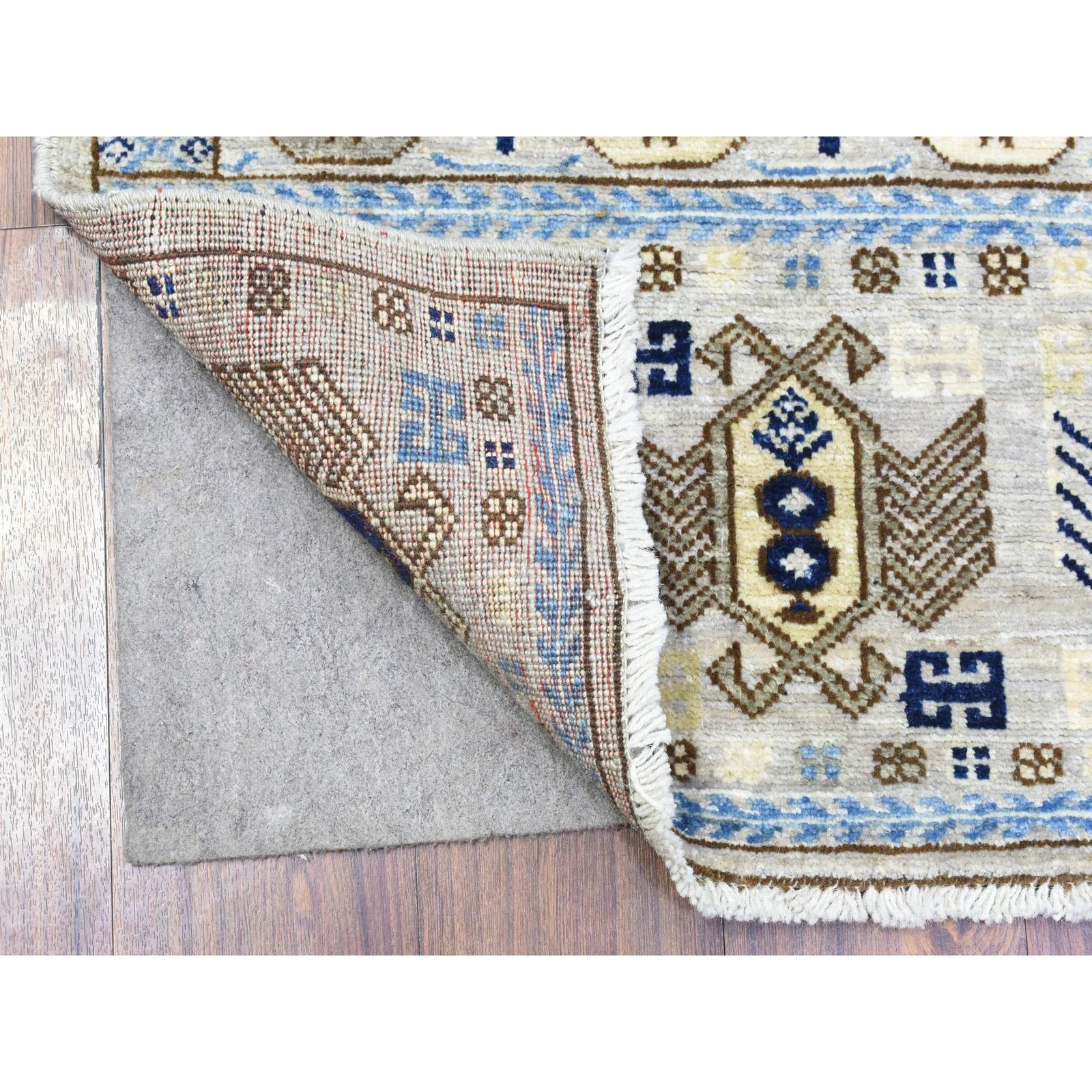 3’3″ x 5′ Light Gray Hand Knotted Afghan Ersari Organic Wool Rug R72678