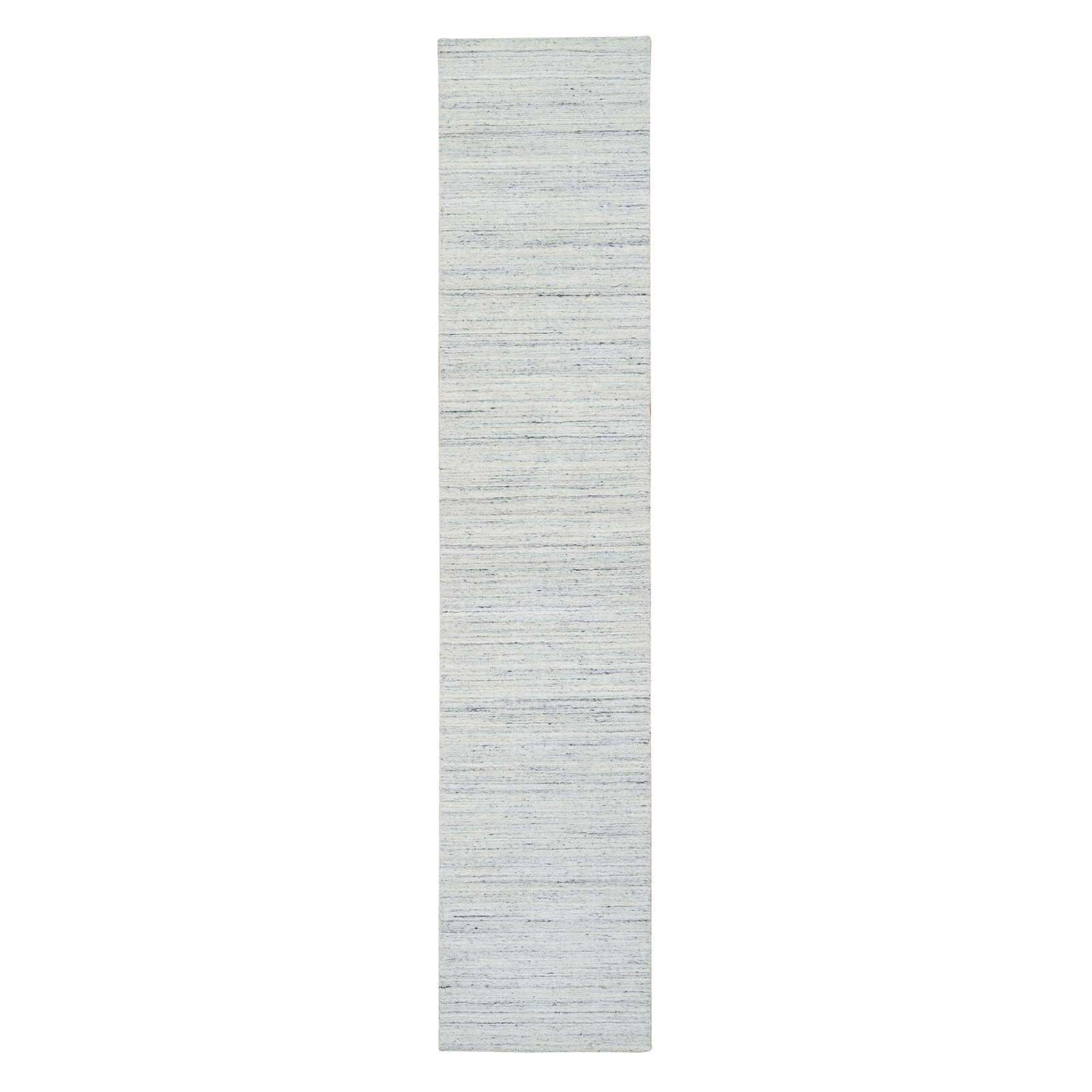 2’6″x11’10” Ivory Hand Loomed Plain Modern Striped Design Wool Runner Rug R64781