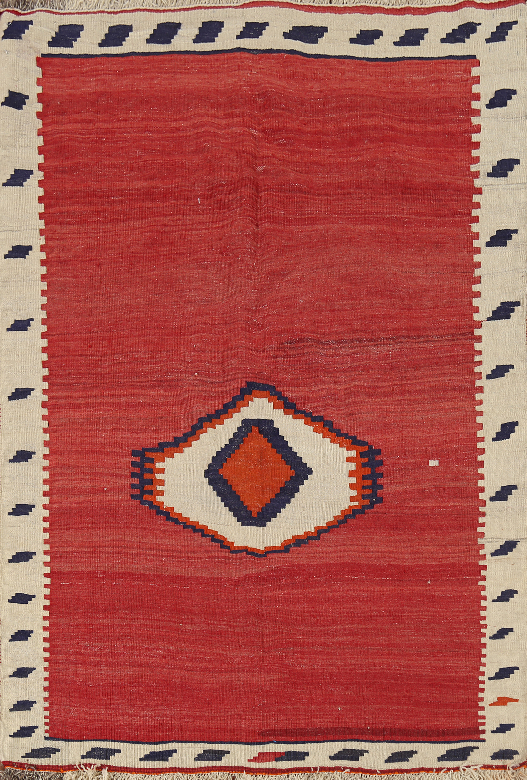 Vintage Vegetable Dye Wool Kilim Red/ Ivory Hand woven Reversible Rug 4×6 Carpet