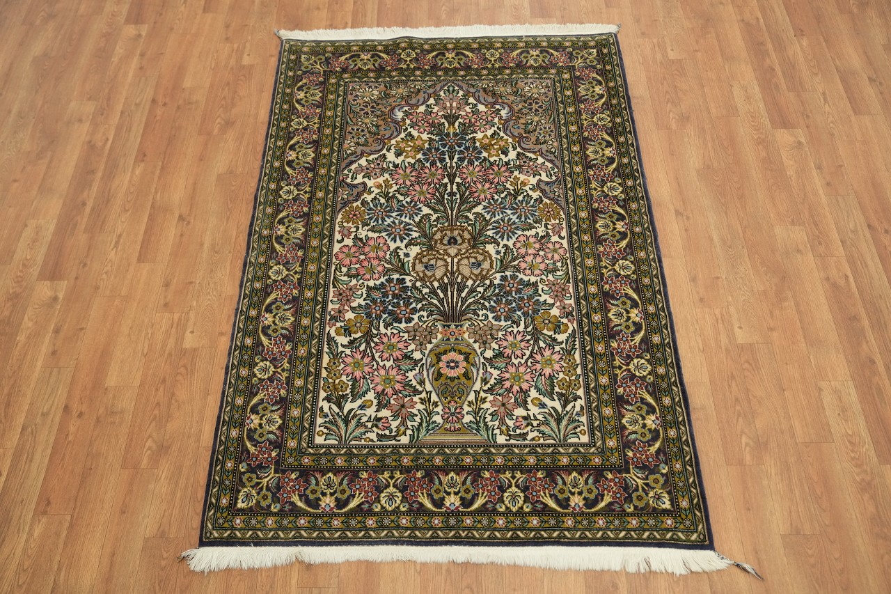 4×5 Elegant Hand-Knotted Wool Area Rug in All-Over Multicolor Hues