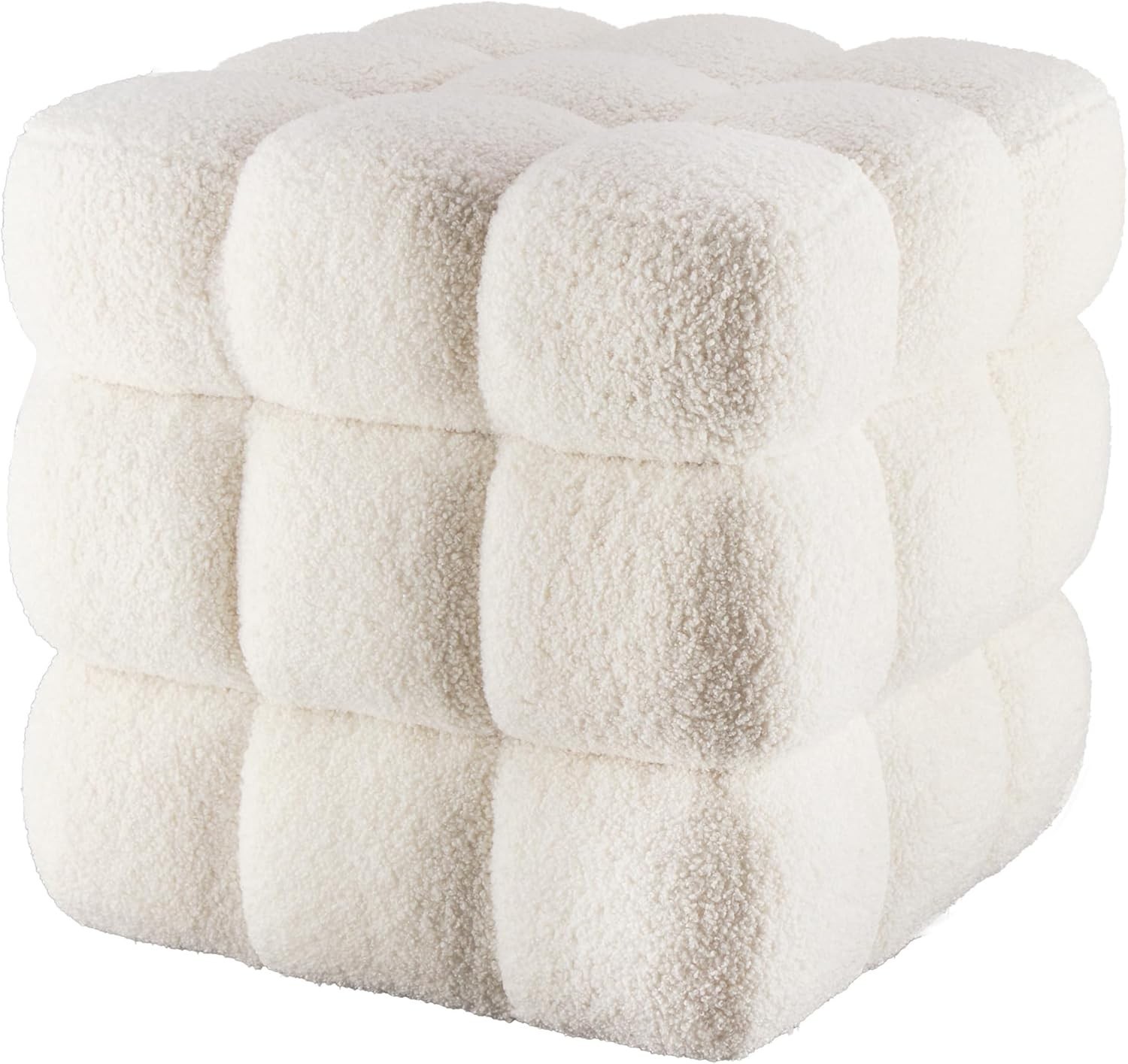 White Square Ottoman 17”3 Cube Pouf Installed,no Vacuum,Sturdy Wooden Frame,