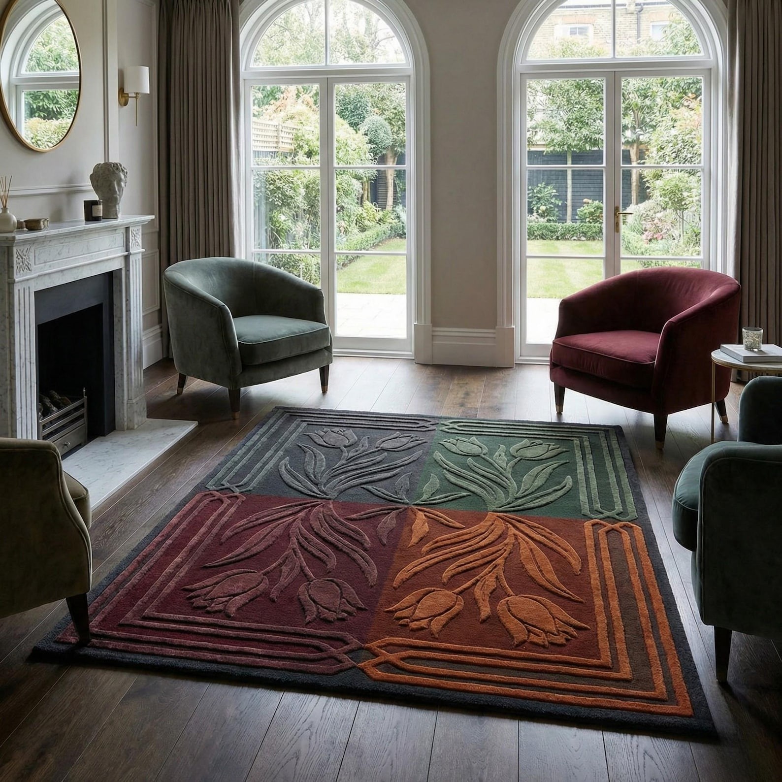 Hand Tufted Wool Rug 3D Textured Floral Tulip Wool Area Rug Large Modern Rug
