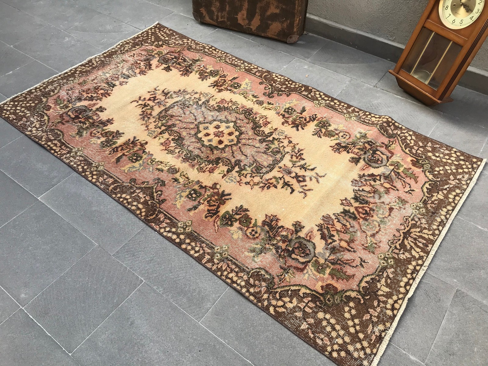 Vintage 3,7×6,6 ft Area Rug, Turkish Rug, Brown Moroccan Rug