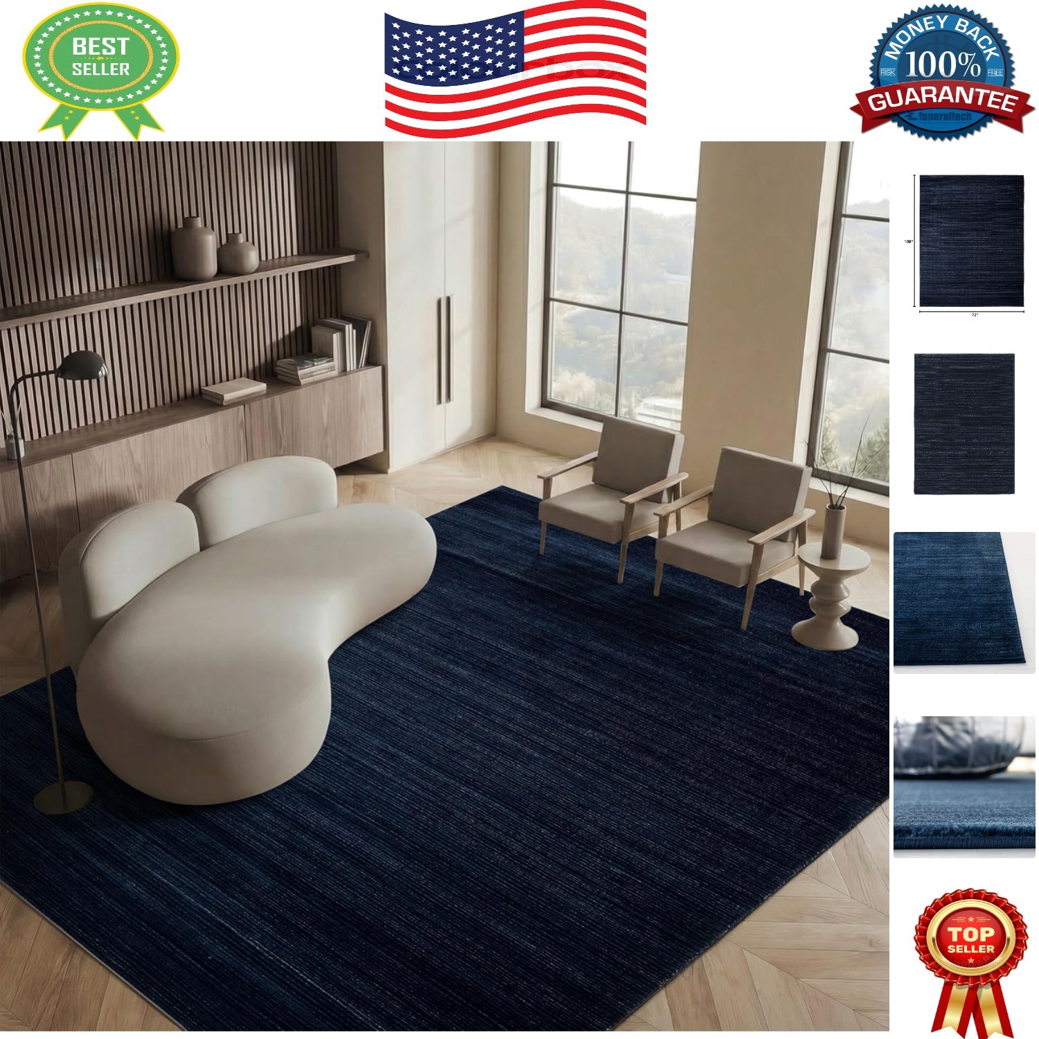 6′ x 9′ Power Loomed Navy Ombre Area Rug – Easy Care & Perfect for Living Spaces