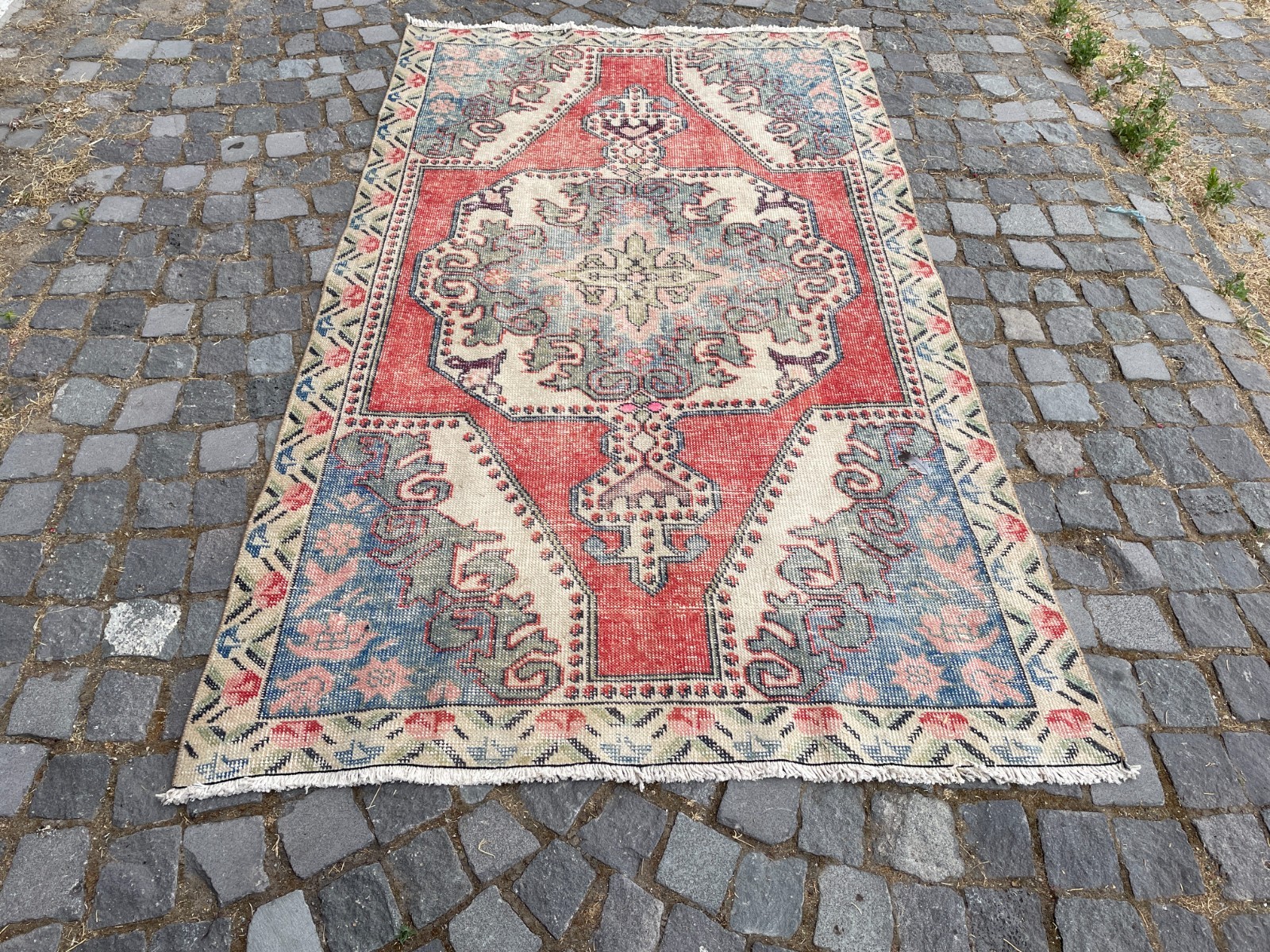 Bohemian Area Rug Handmade Wool Rug Turkish Vintage Traditional Rug 4,2 x 6,9 ft
