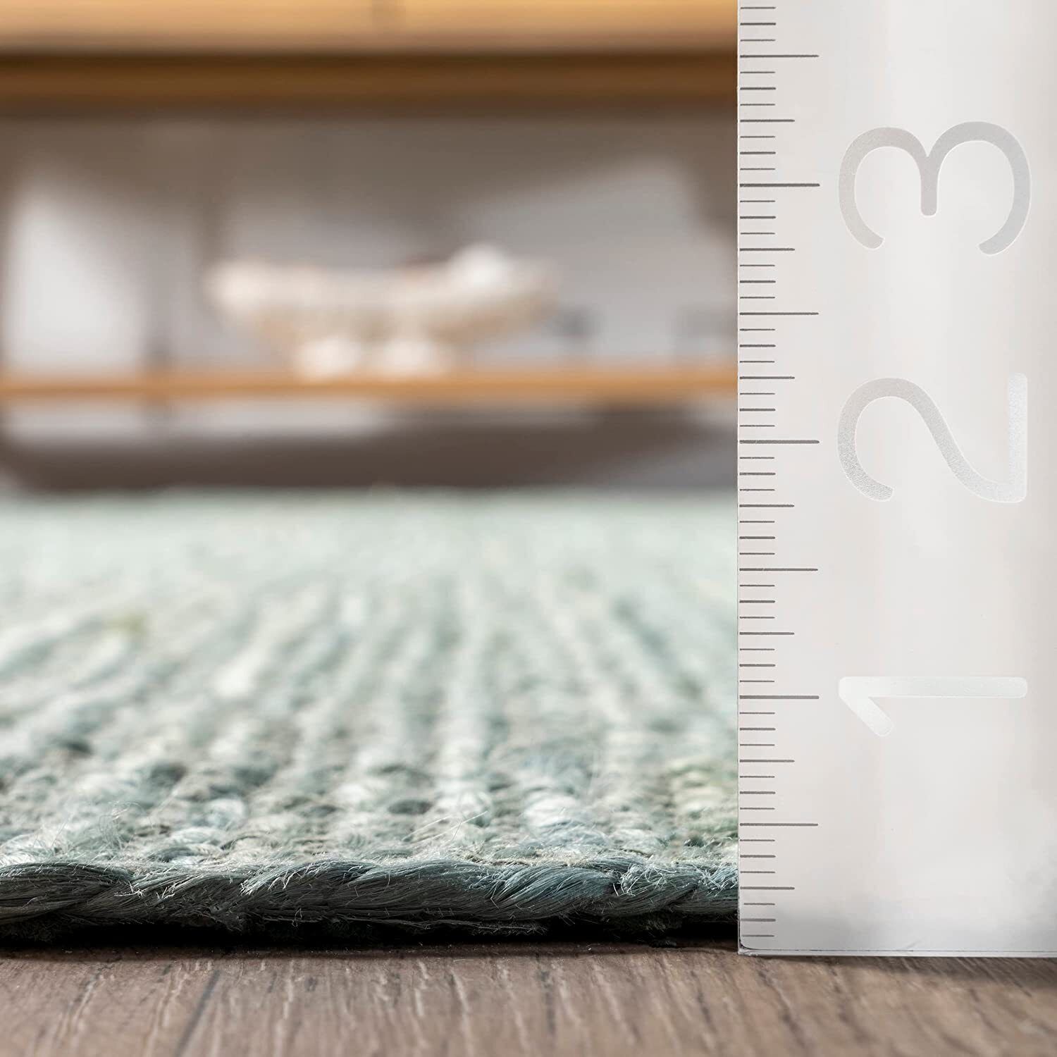 Rug Jute Square Sea Green Carpet Natural Hand Braided Farmhouse Modern Rustic