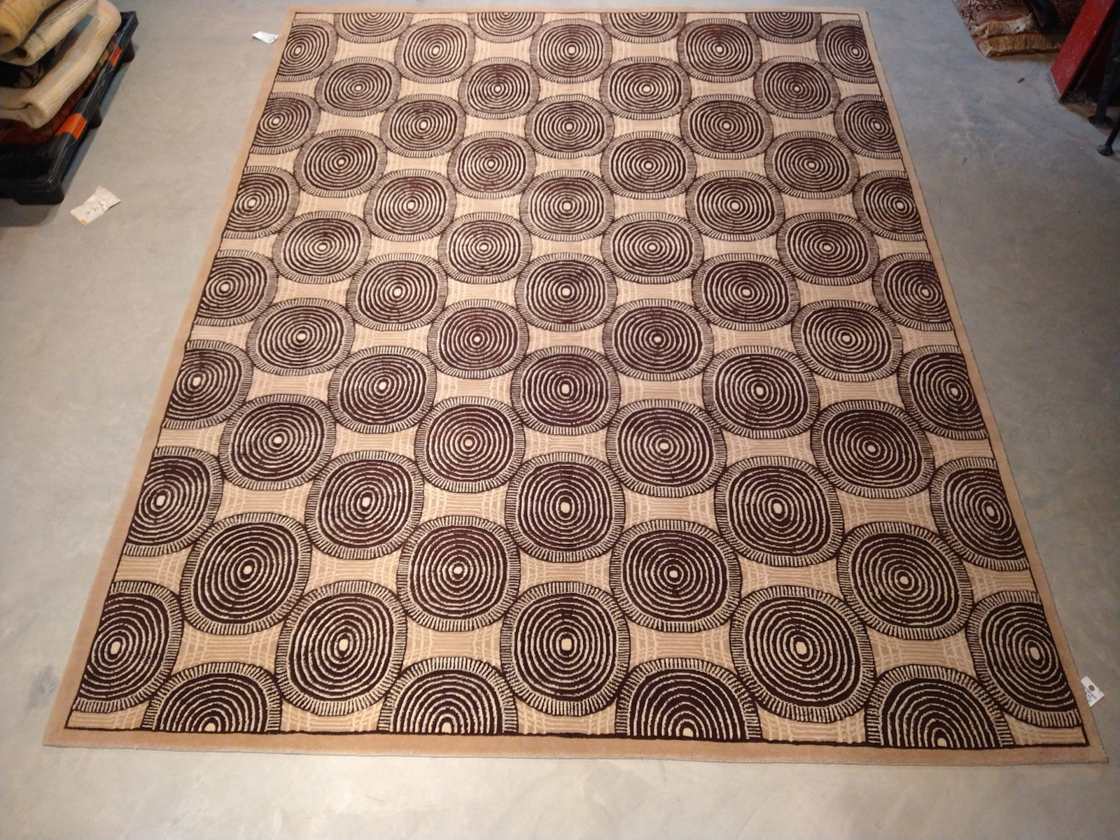 8×10′ Beige Brown Black Modern Handmade Wool Rug #5407