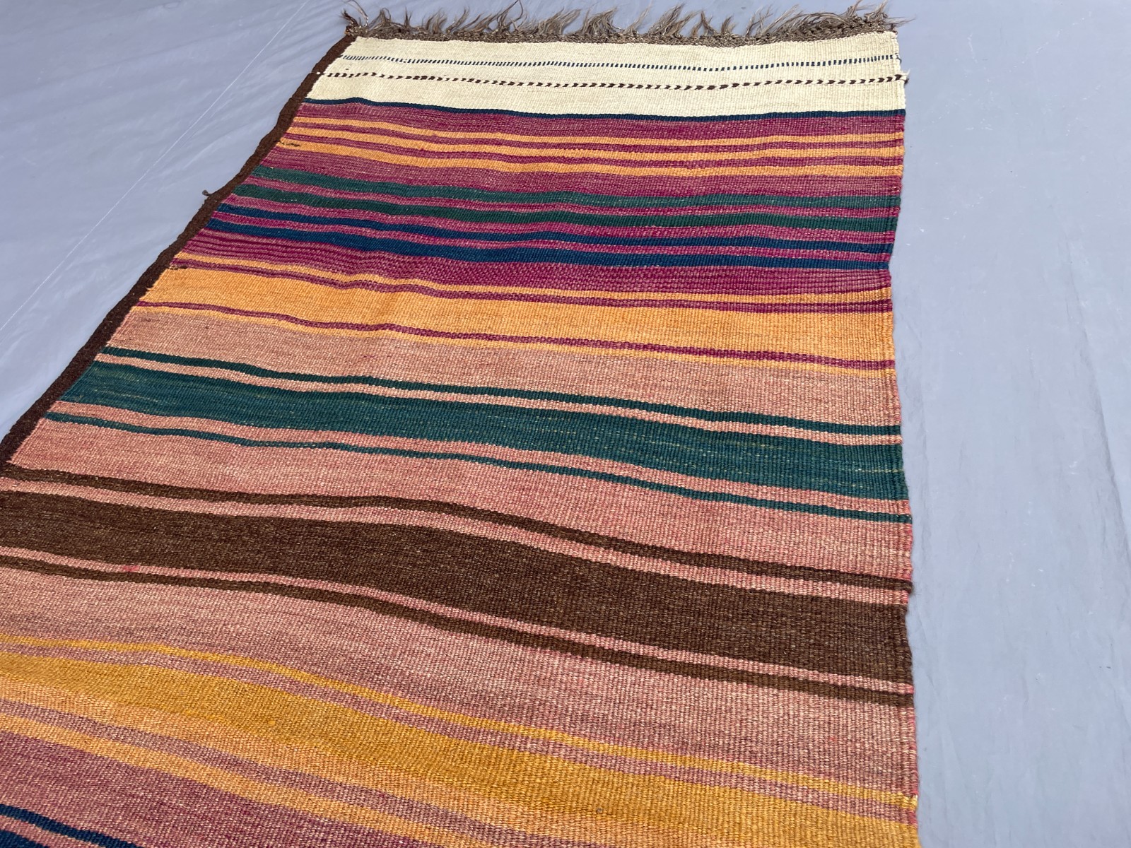 2’10 x 15 Ft Soft Pastel Afghan Kilim Runner Handmade Flatweave Striped Rug Warm