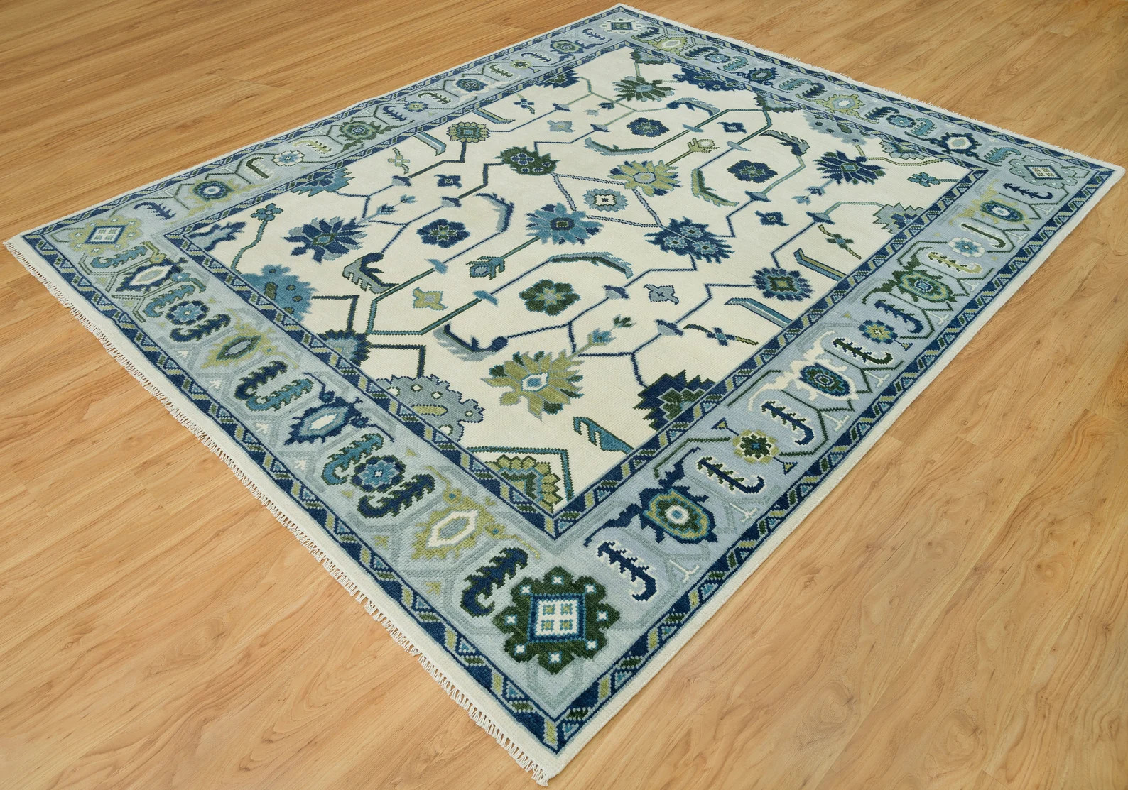 Blue Oushak Rugs | Modern Turkish Wool Area Rug | Hand Knotted Designer Rug Sale