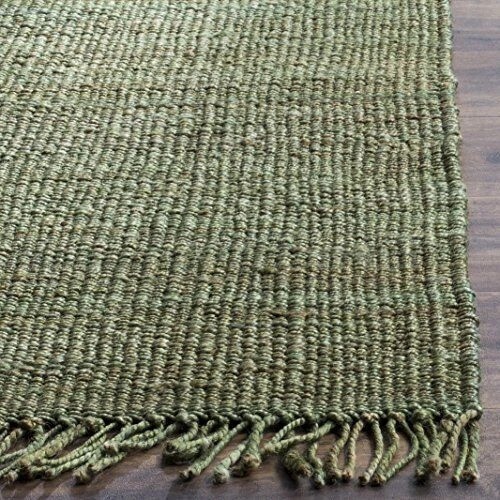 Olive Green Jute Area Rug Handmade Boho Farmhouse Woven Fringe Floor Carpet Mat