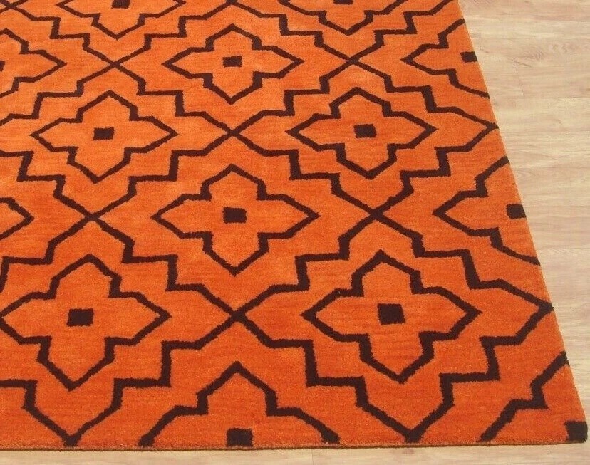 Stark Lilly Tile Modern Orange Black Hand-Tufted 100% Wool Soft Area Rug Carpet