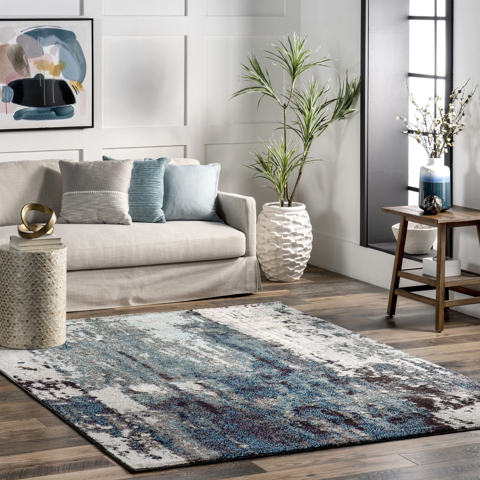 Haydee Glacial Abstract Accent Rug, 3×5, Blue