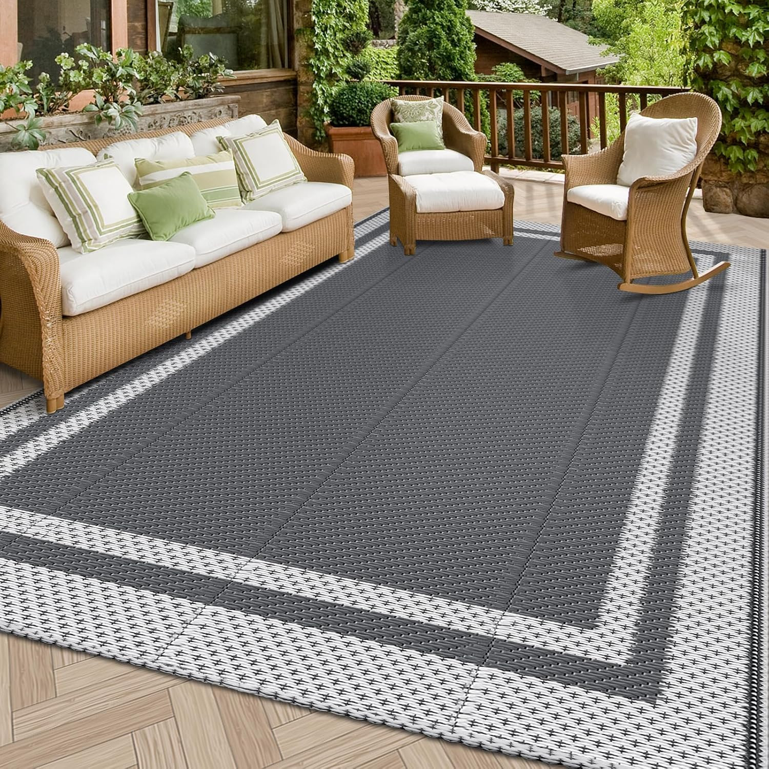 Outdoor Rug Reversible Portable Plastic Straw Camping Rugs for outside Rvlarge