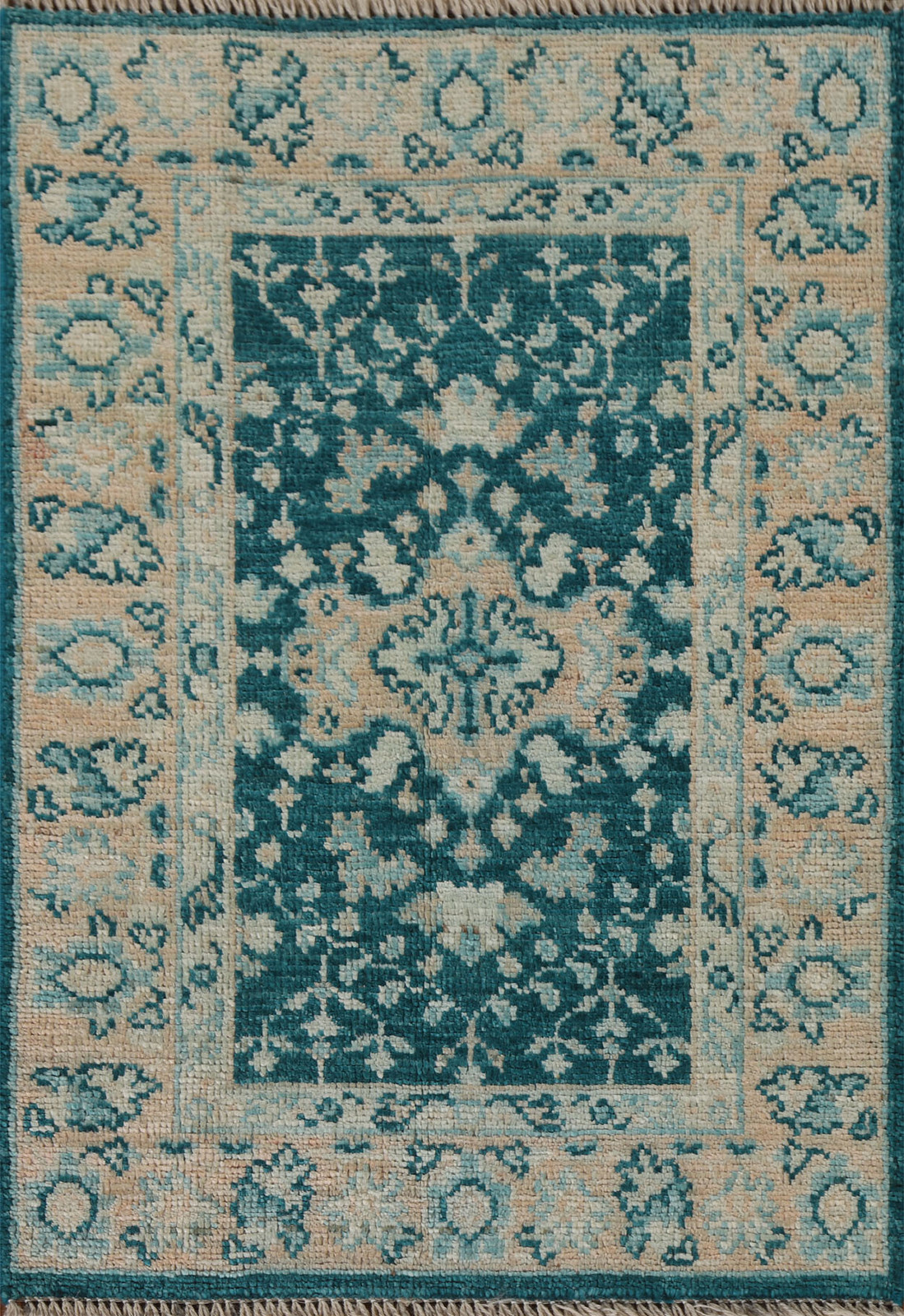Handmade Green / Teal Oushak Turkish Rug 2×3 Ft Vegetable Dye Wool Accent Carpet