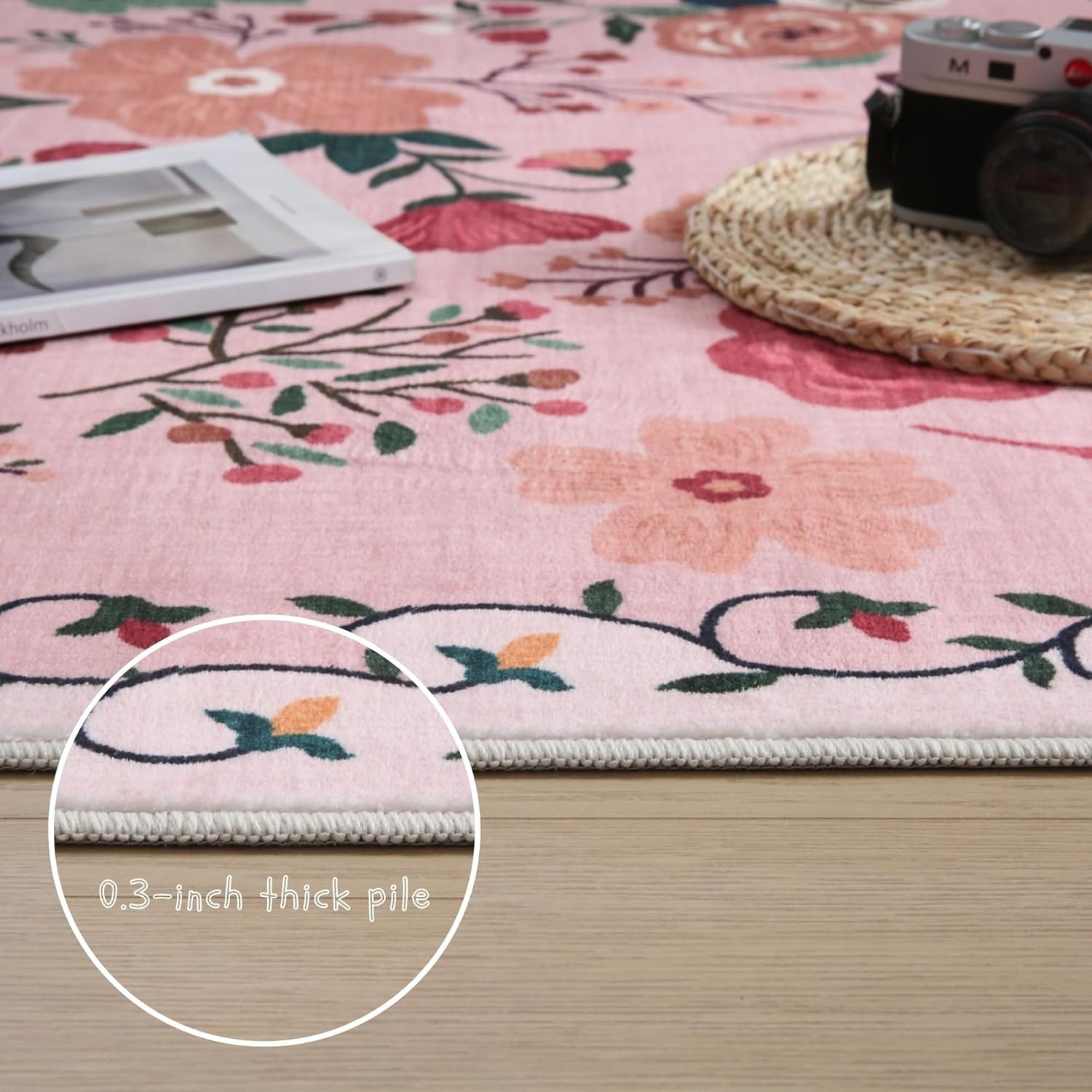 Washable Boho Floral Area Rug 8×10 – Non Slip, Vintage Style for Living Spaces