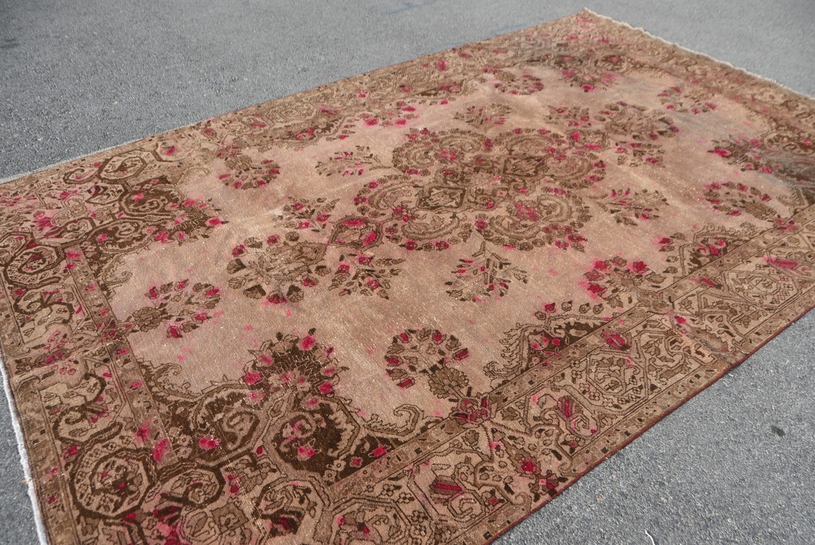 Vintage Turkish Oversize Rug 7,1×11 ft, Brown Ombré Rug Wool