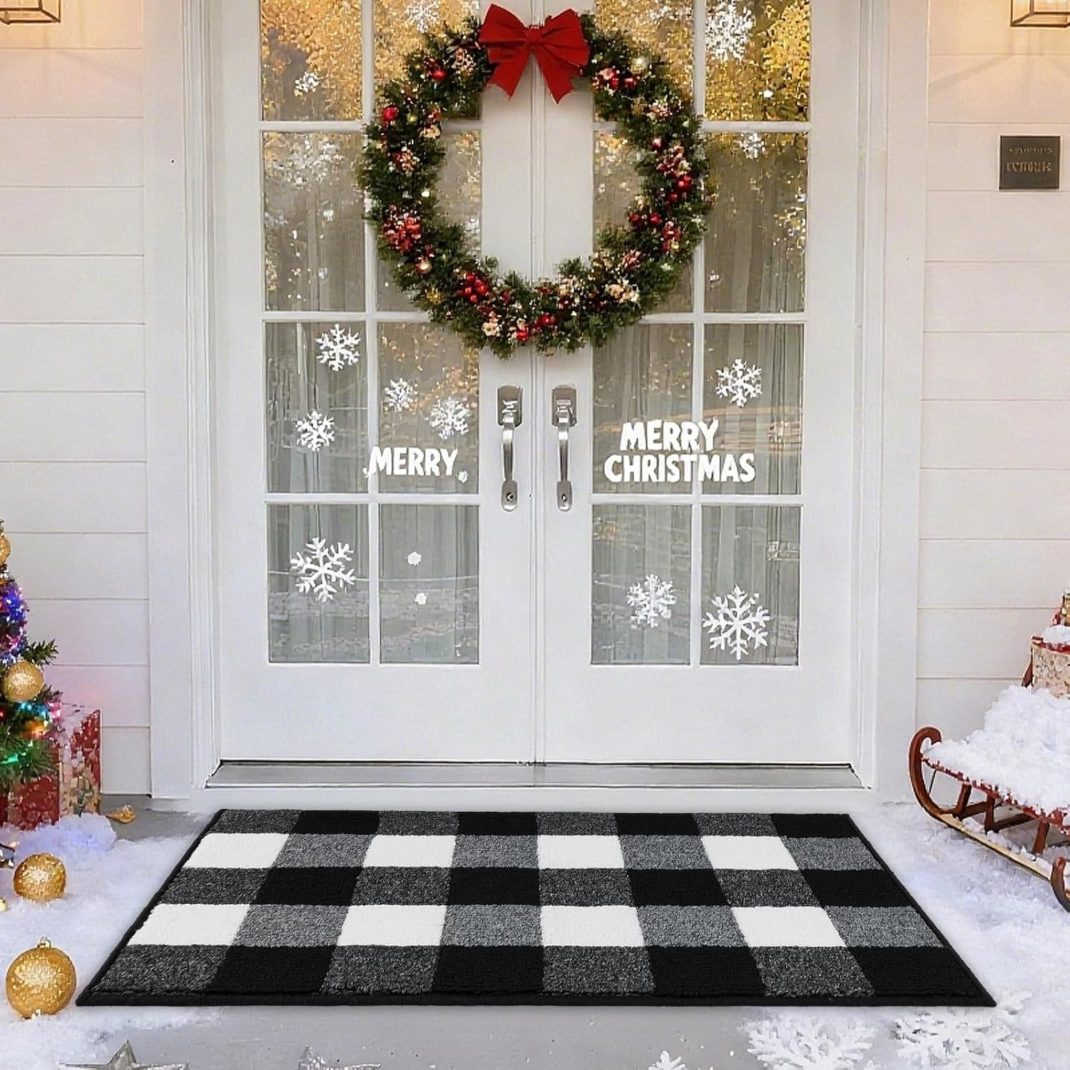 Buffalo Plaid Rug 20″X32″, Black and White Checkered Rug Rubber