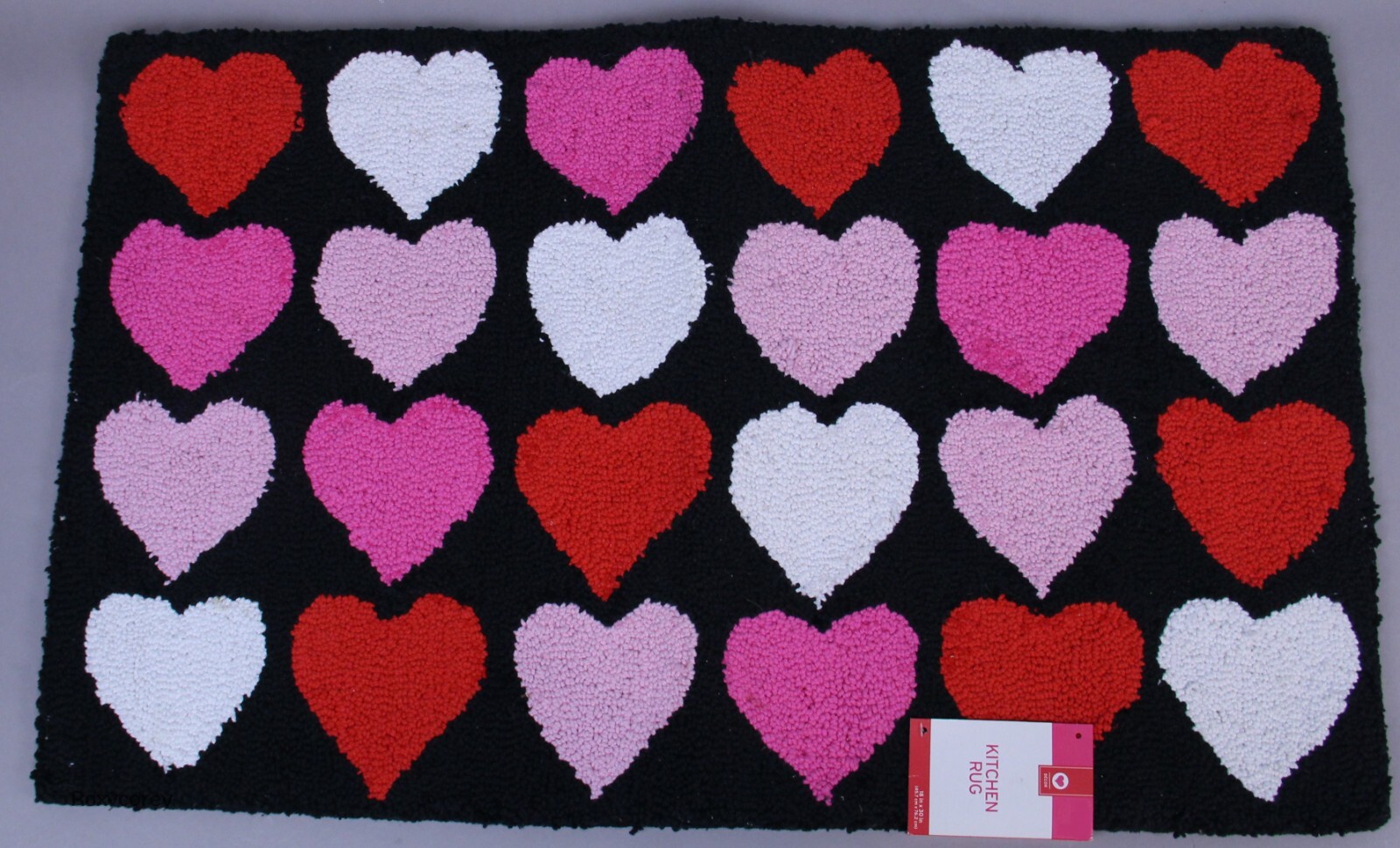 GoodWeave Valentine’s Day Black with White Red & Pink Hearts Kitchen Rug 18×30