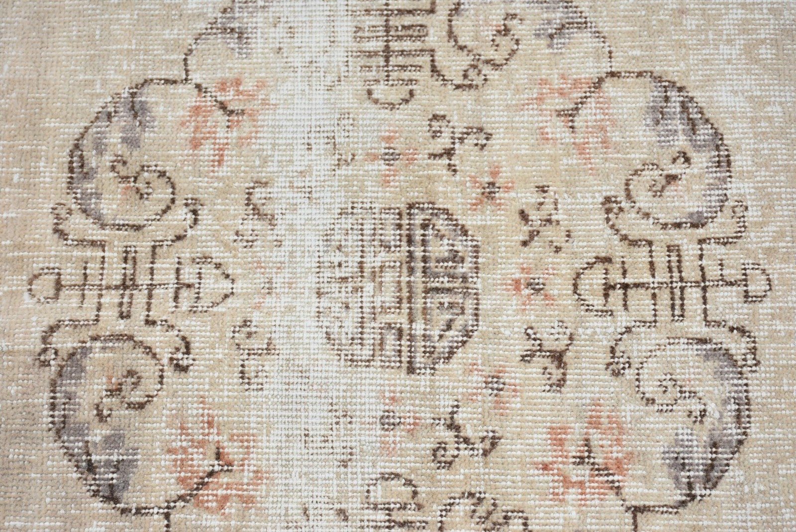 Turkish 4,7×7,8 ft Rug, Vintage Rug, White Patchwork Wool Rug