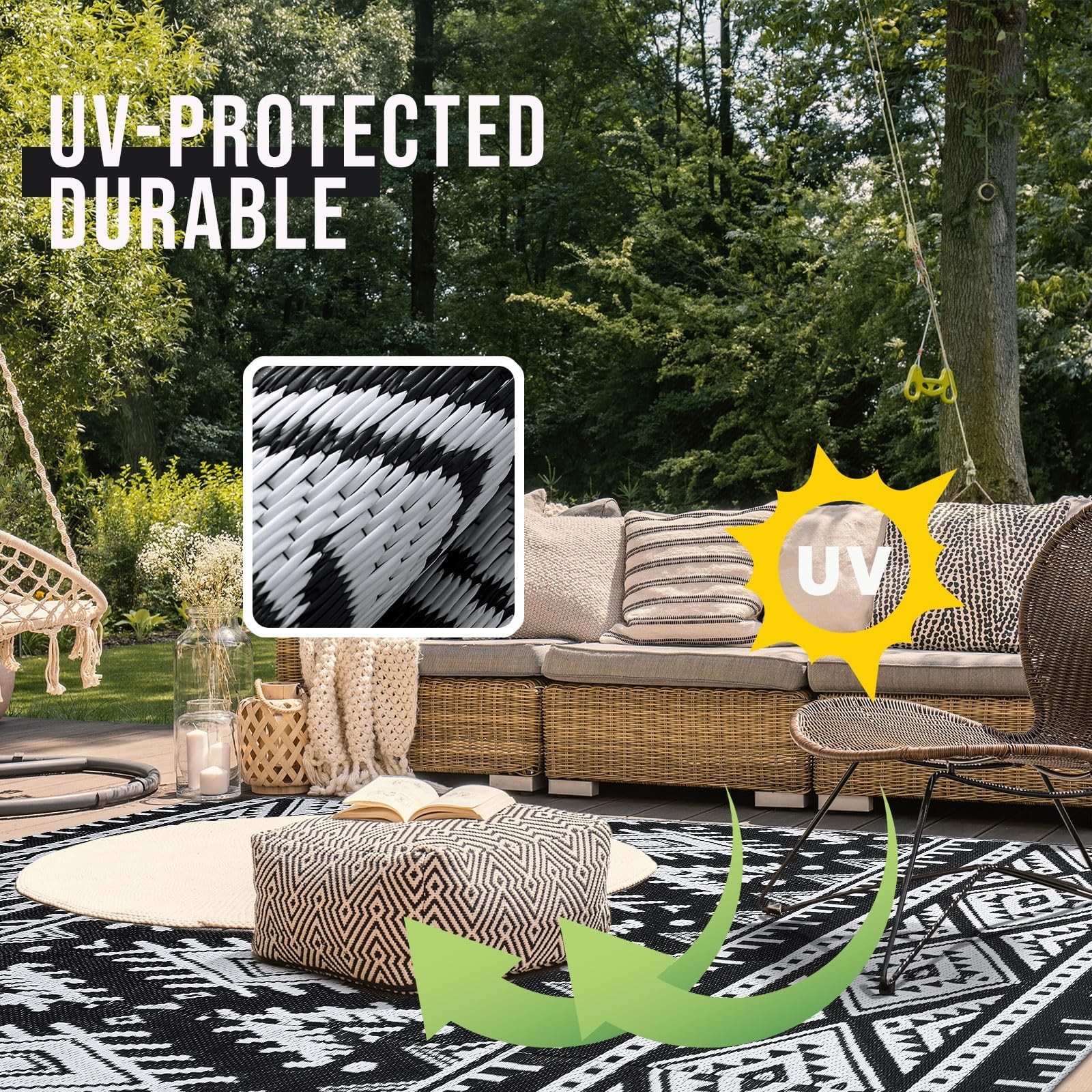Outdoor Rug Waterproof 5×8 ft, Reversible Outdoor Plastic Straw Rug, Boho Pat…