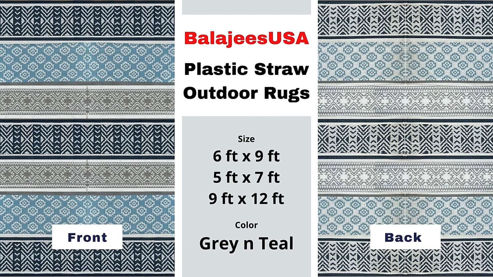 6’x9′ Outdoor rugs Patio Plastic Straw waterproof Grey,Teal camper Used-Display