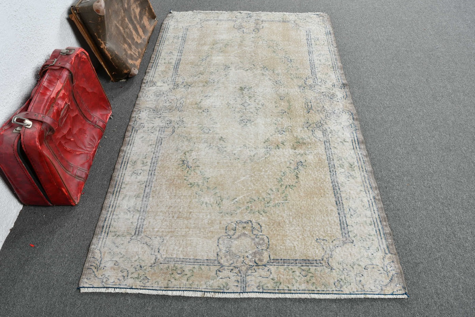 Turkish Area Rug 3,9×6,8 ft, Gray Blue Oriental Rug Wool