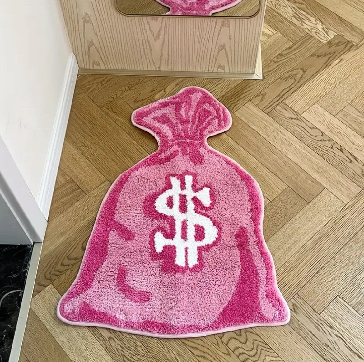 Custom Graphic Pink Money Bag Rug – For Home Decor