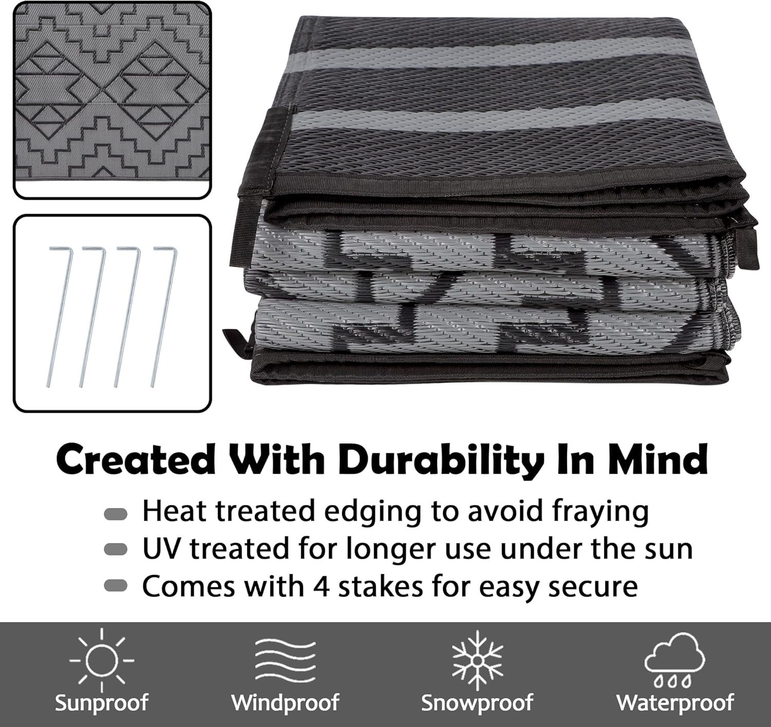 Versatile Black & Grey 6′ x 9′ Plastic Outdoor Rug – Perfect for Any Occasion