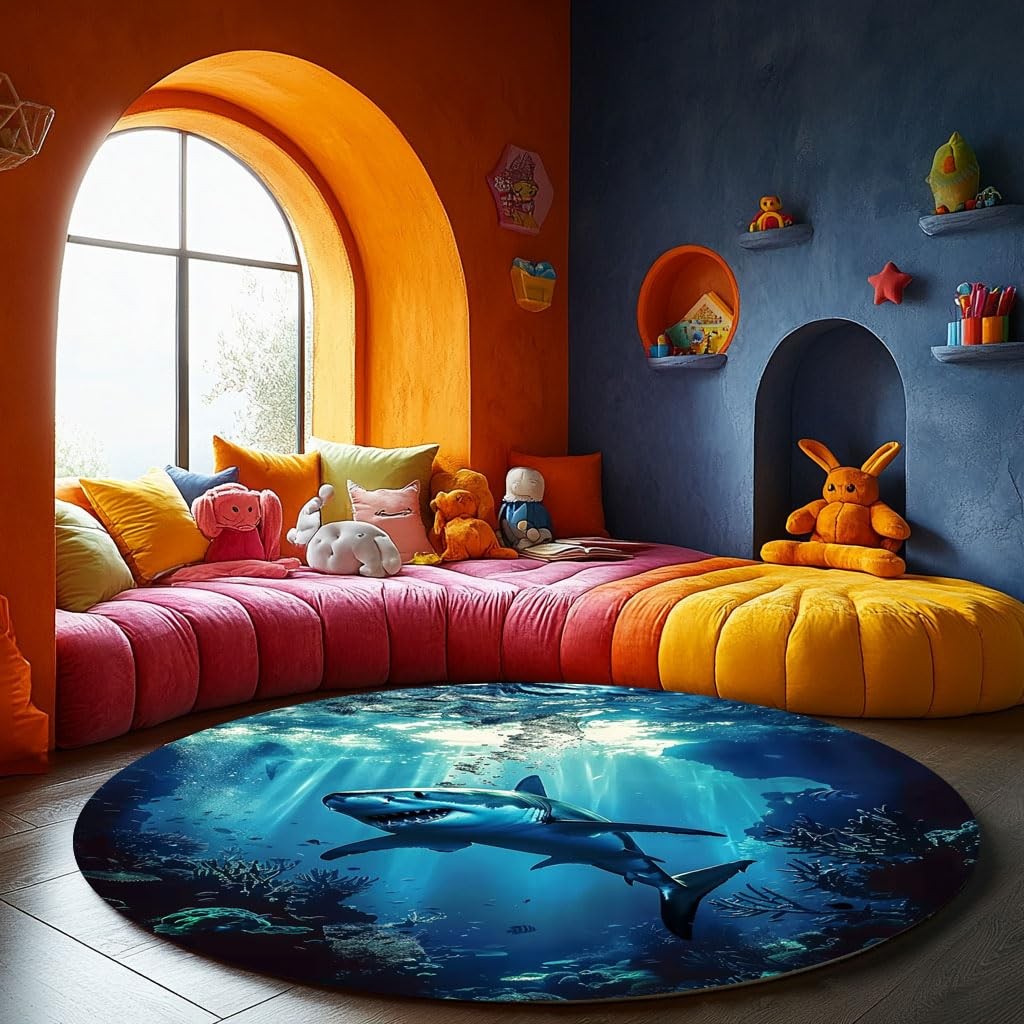 Ocean Smiling Shark Floor mat, Ocean Fantasy Water, Surreal Color Underwater …