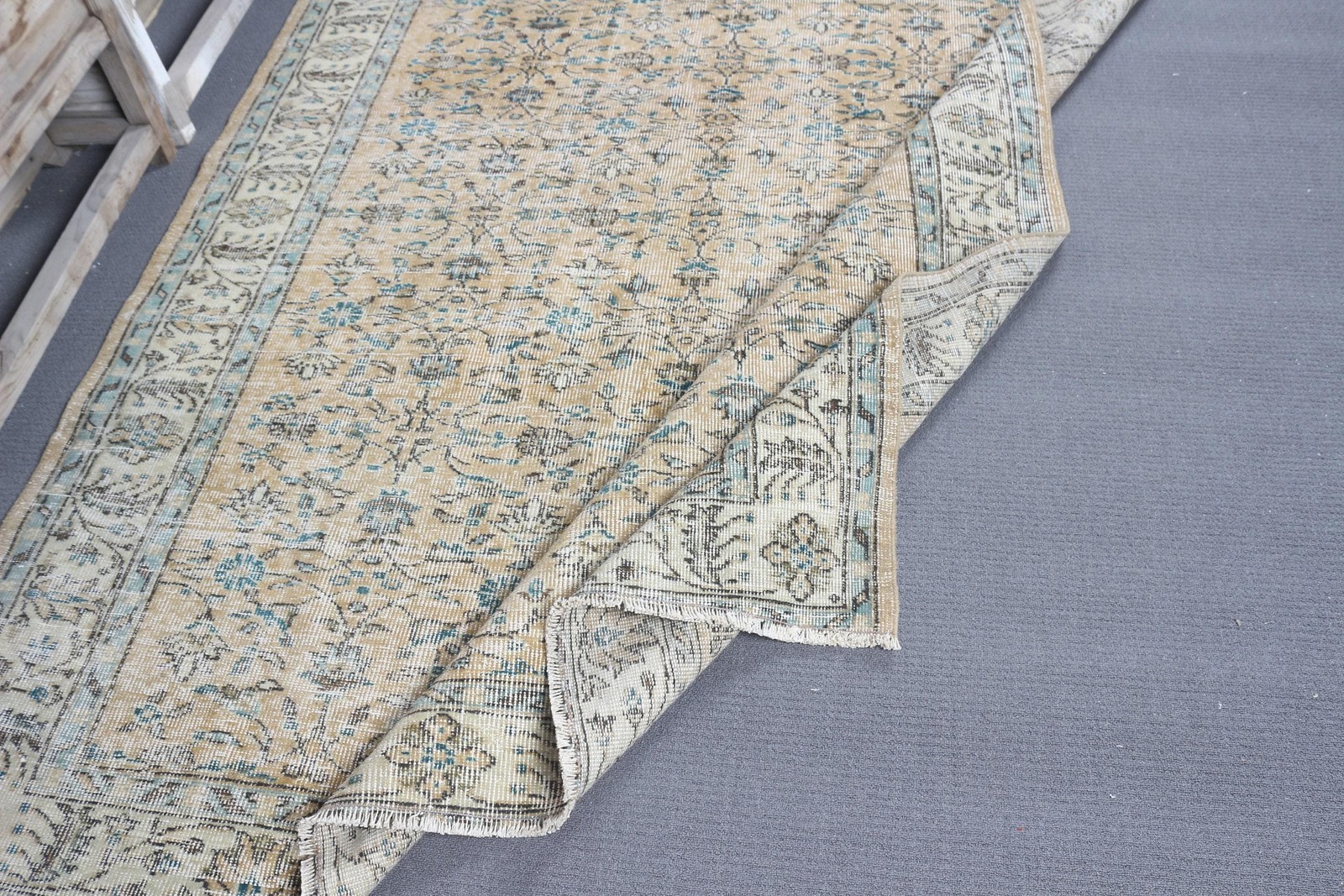 6×8,8 ft Vintage Rug, Turkish Large Rug, Blue Yellow Polka dot Rug