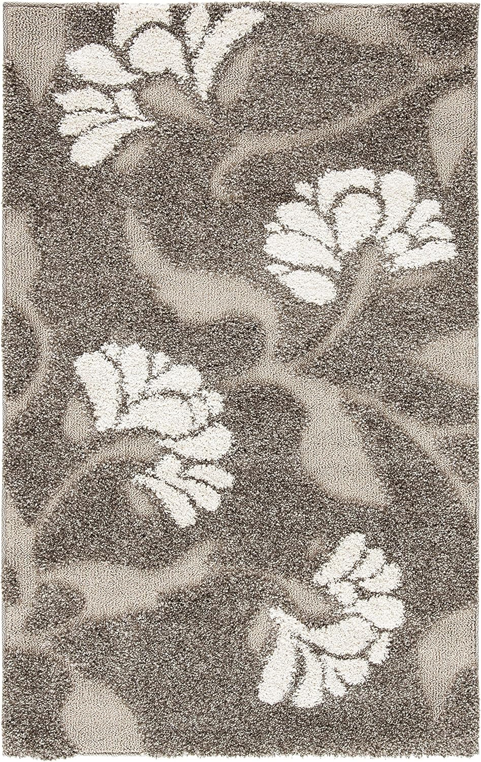 Florida Shag Collection Accent Rug – 2’3″ X 4′, Smoke & Beige, Floral Design, No