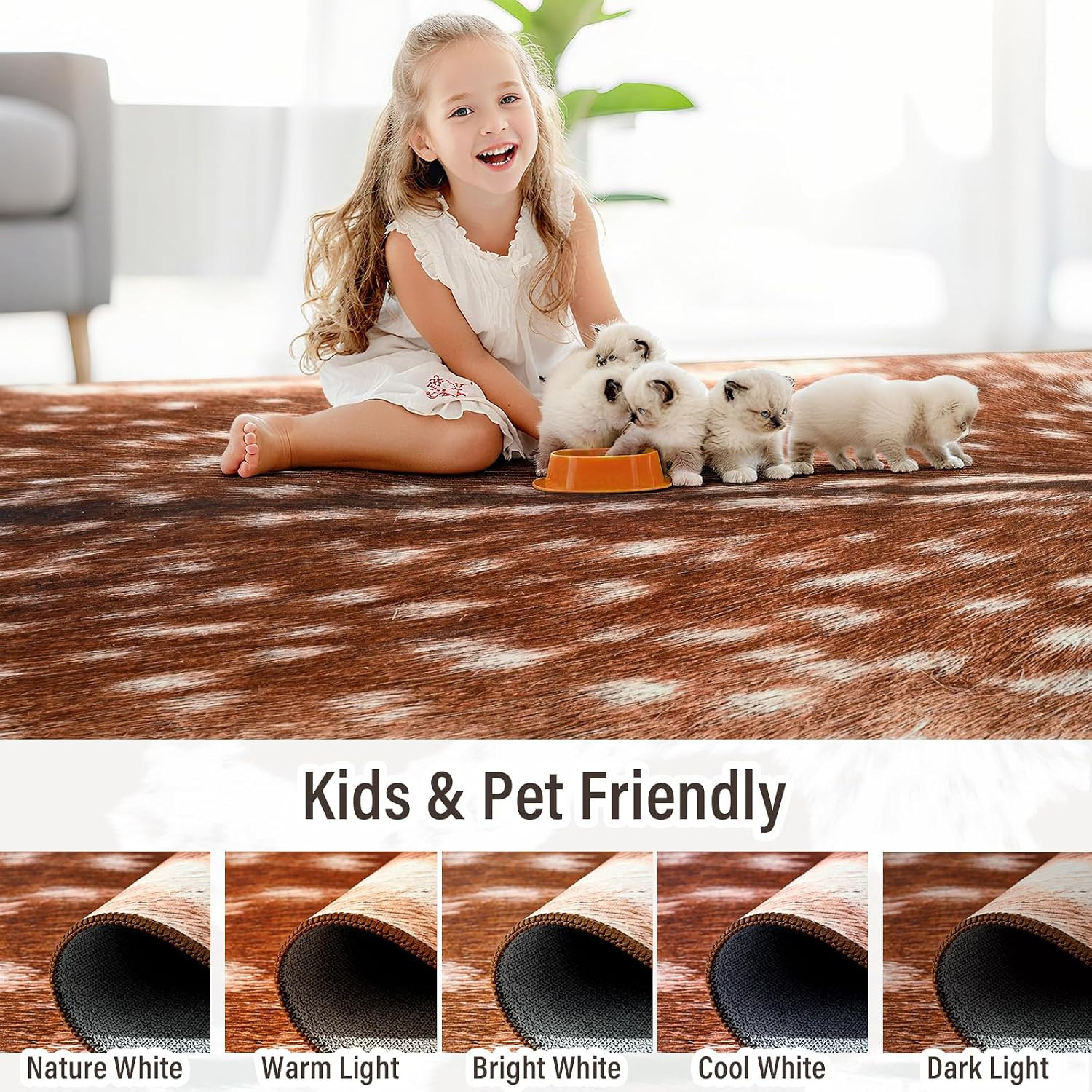 Premium Deer Rug for Bedroom 4×6 Feet, Machine Washable Animal Hide Print Area R