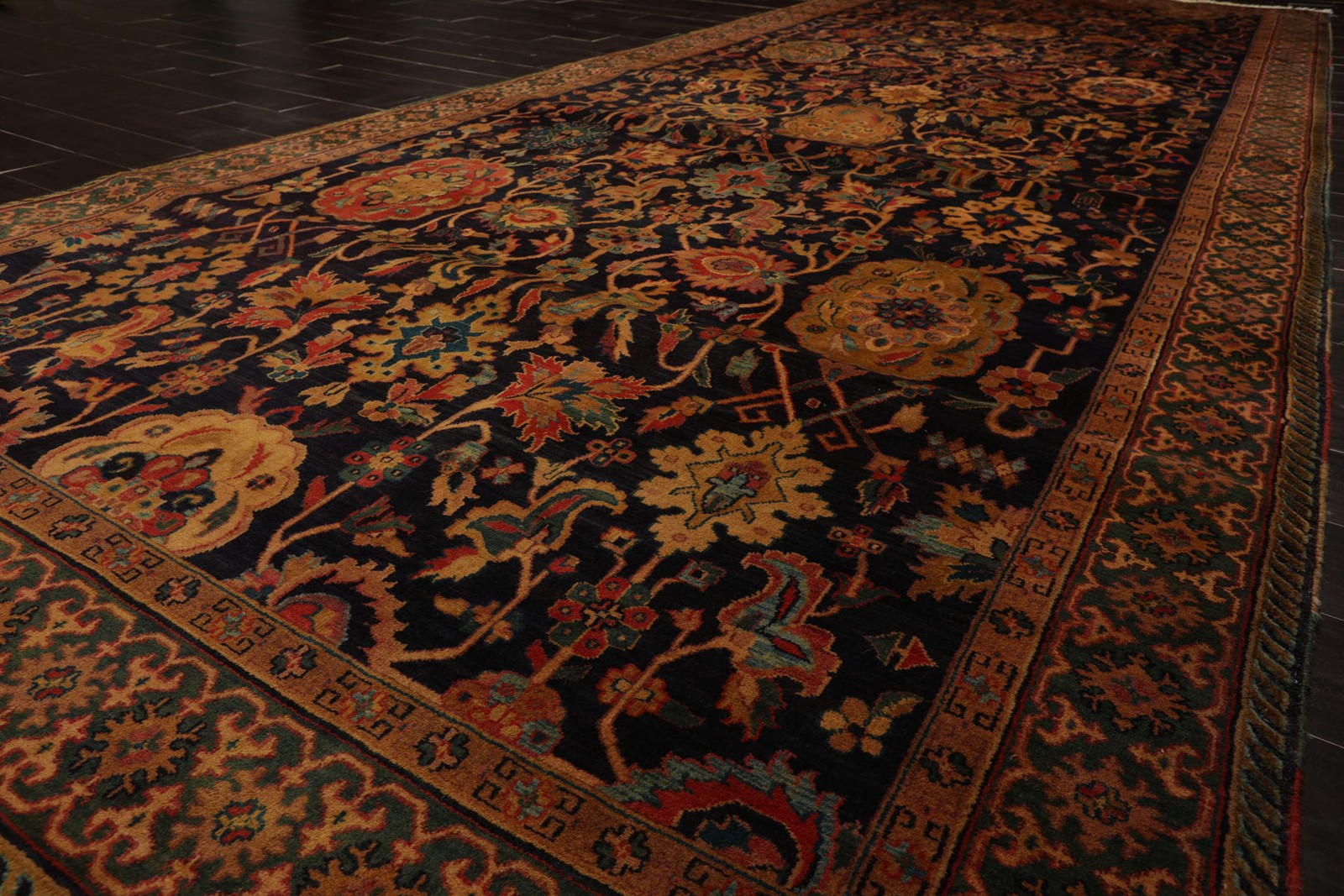 6’x15’3” Runner Hand Knotted Wool Dark Blue Peshawar Traditional Botanical Rug