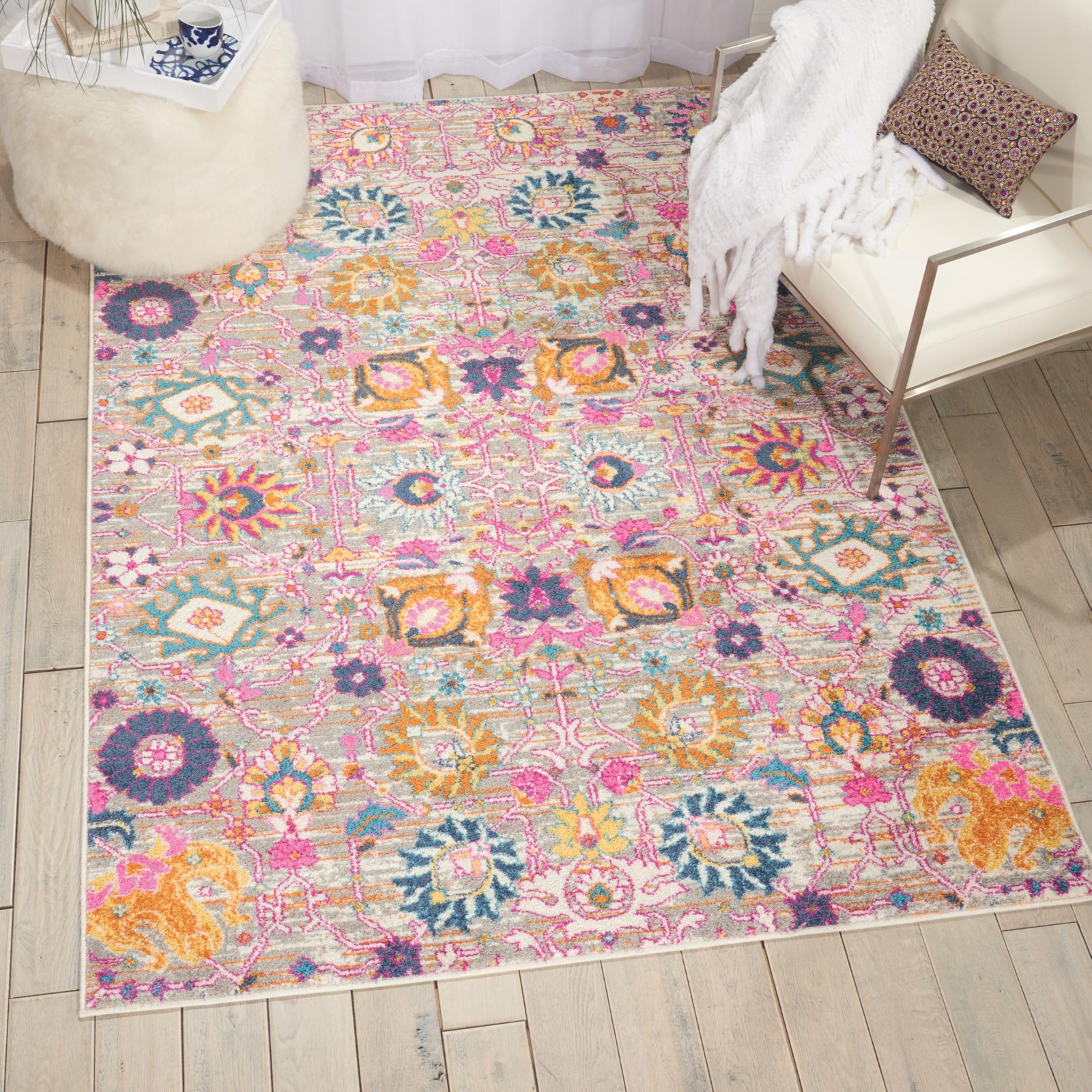 Home Passion Silver 5’3″ x 7’3″ Area Rug – Easy Clean, Non Shedding, Bed Room…