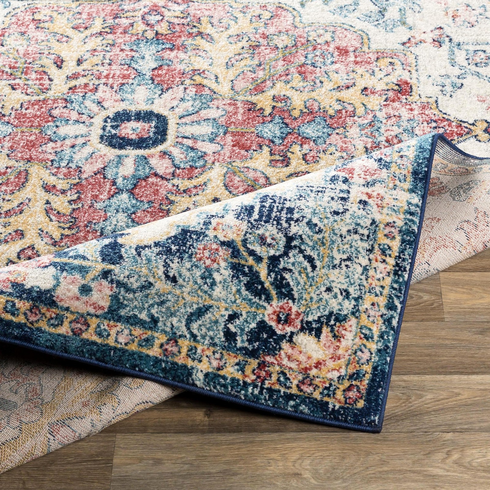Livabliss Area Rugs – 5X7 Odelia Vintage Boho Aqua Burgandy Blue Area Rug For