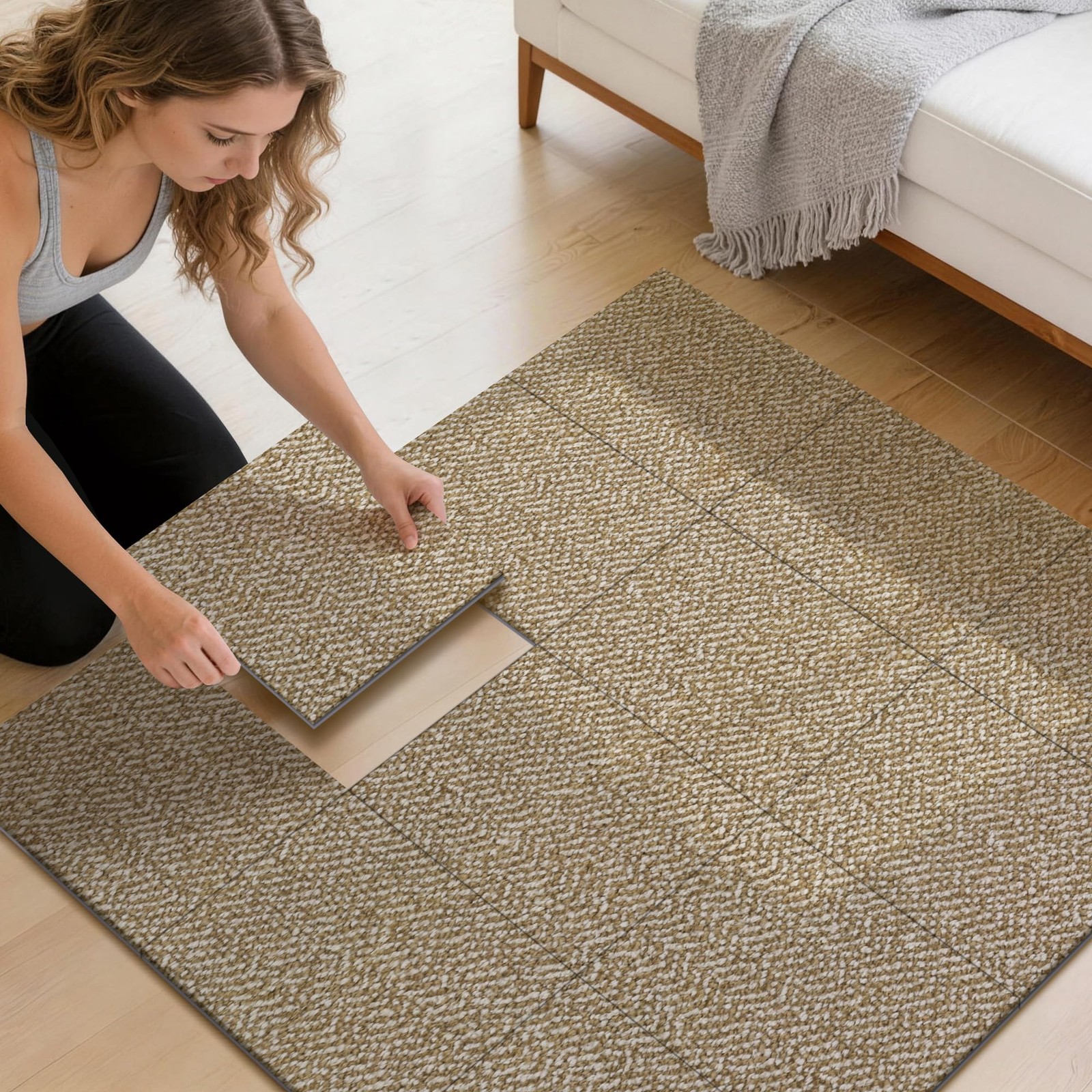 6 PCS Super Absorbent DIY Square Kitchen Mats 12×12 Inch Beige Washable Rug