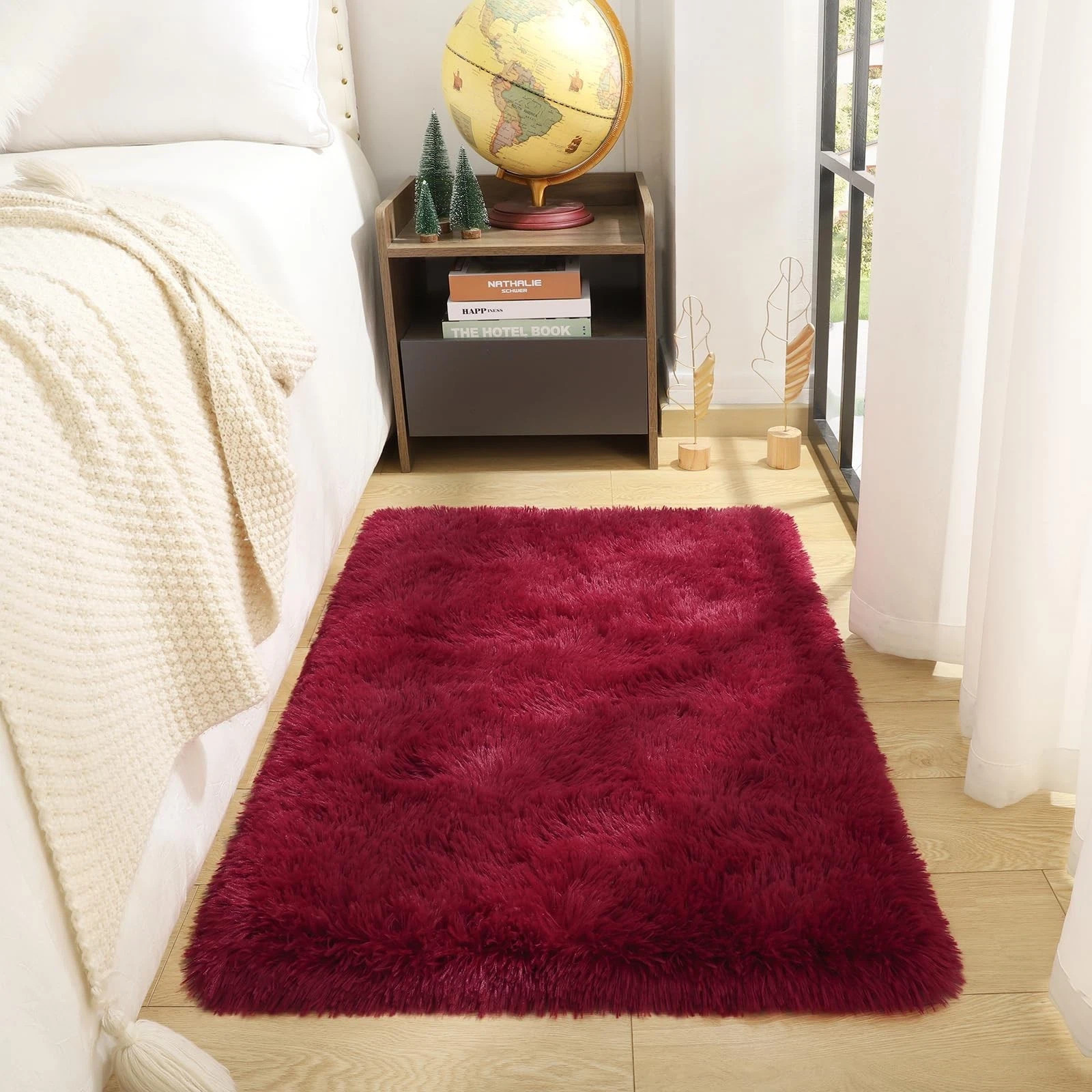 DETUM Small Rug 2×3 Fluffy Rugs for Bedroom Kicthen 2 x 3 feet Burgundy