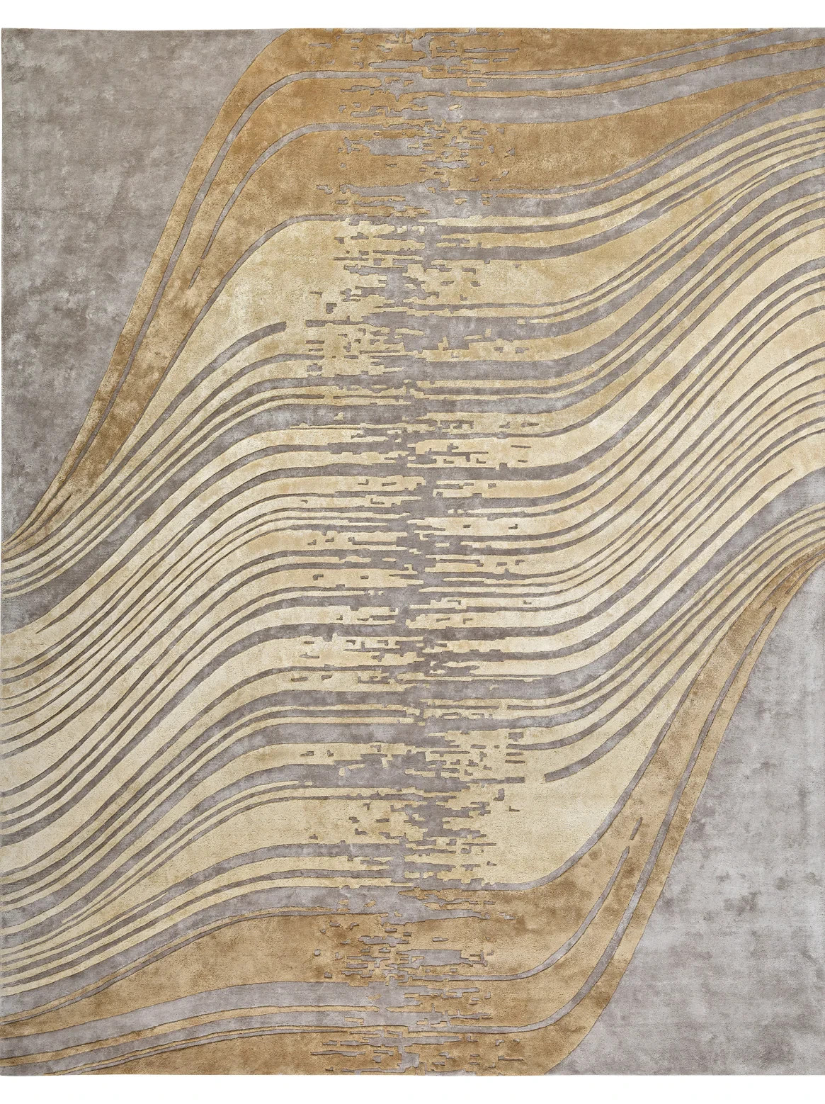 Modern Abstract Wave Rug 6×9 9×12 Beige Grey Handmade Wool Large Area Rug Living