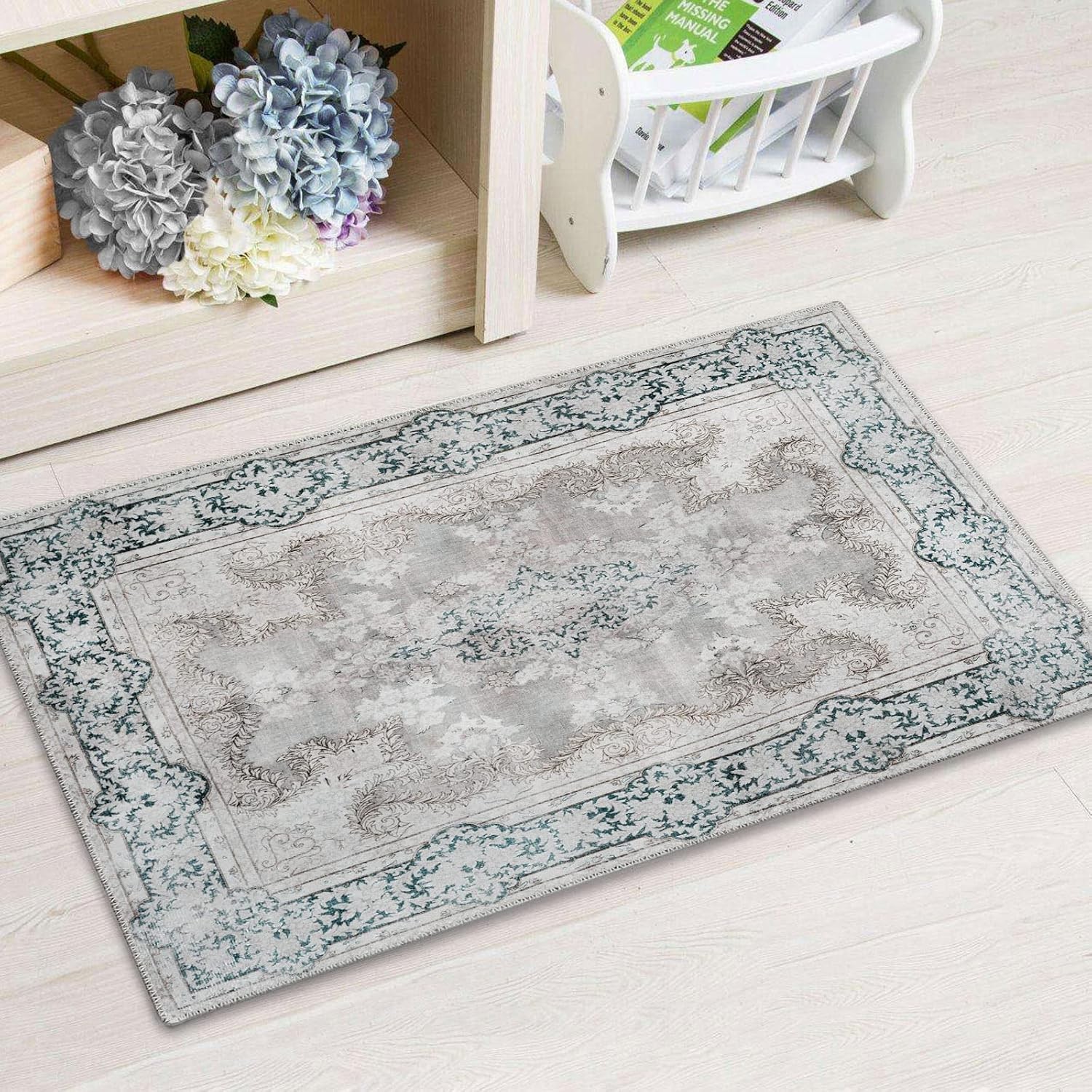 Maila Small Rug 2x3ft Washable Doormat Bohemian for Entryway 24″x36″ Grey