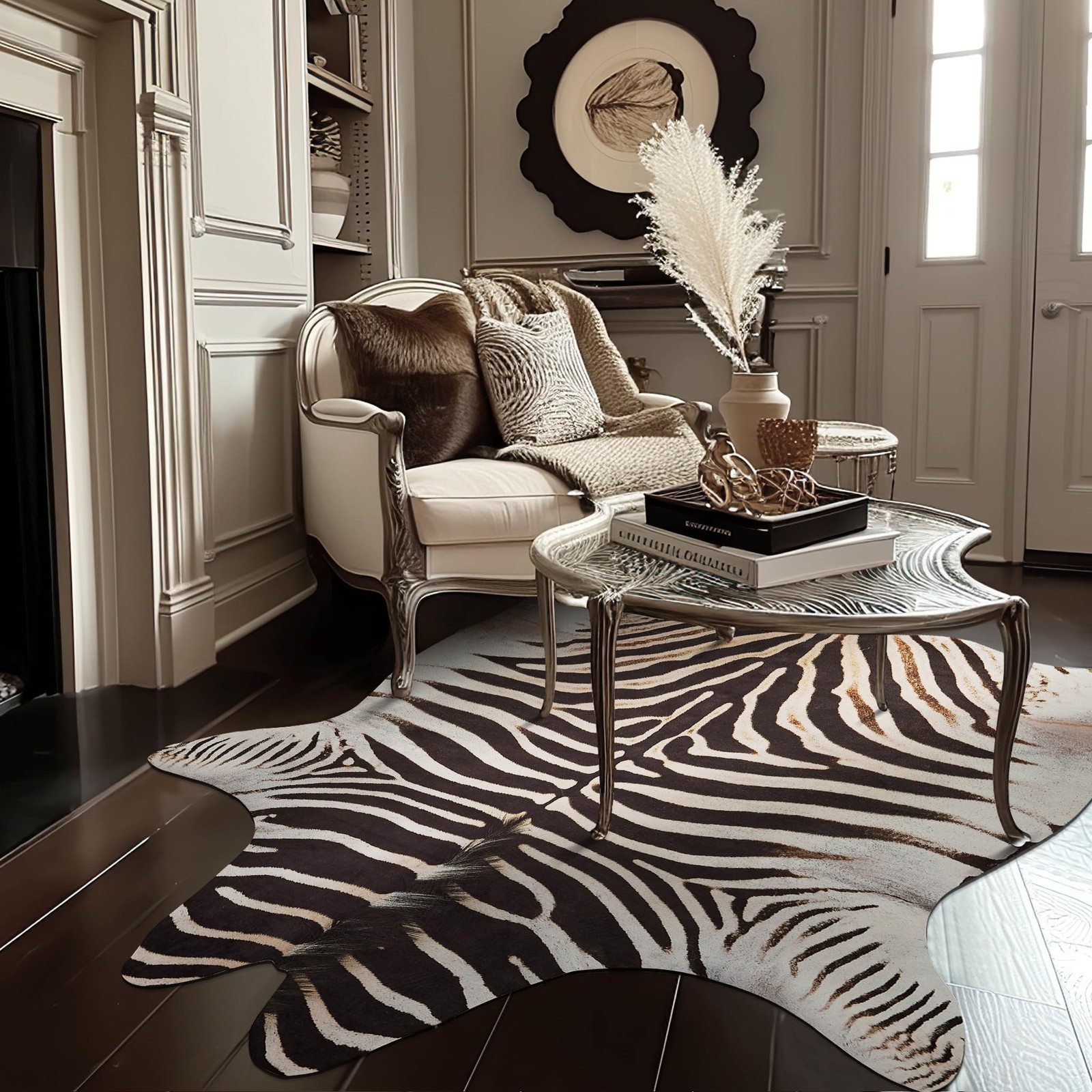 Zebra Print Area Rug Faux Skin Cowhide Animal Design Mat Faux Suede Indoor Fl…