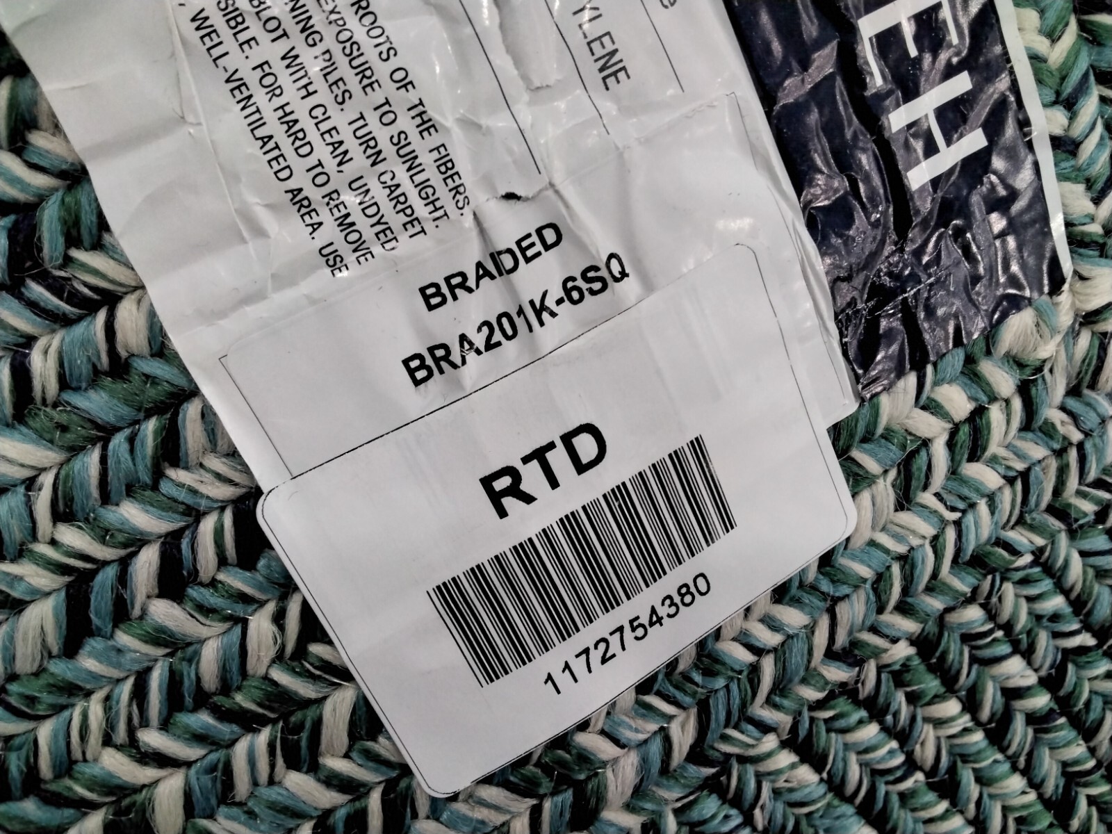 TEAL / GREEN 6′ X 6′ SQ Broken Thread Rug, Reduced Price 1172754380 BRA201K-6SQ