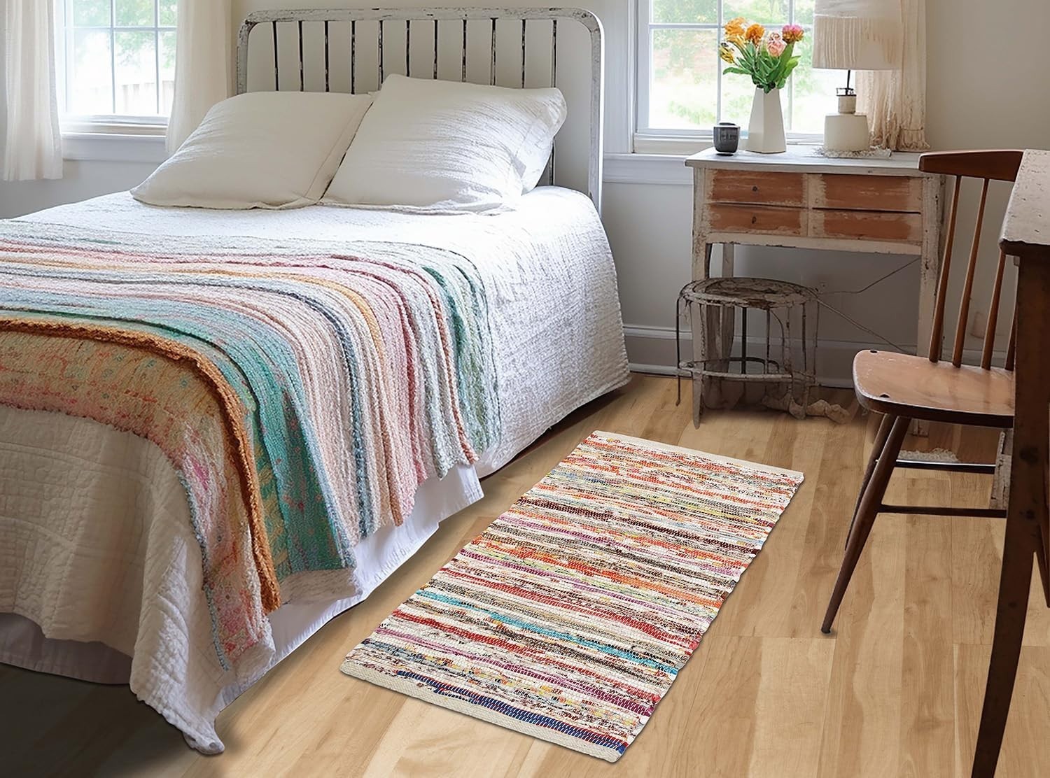 Cotton Chindi Rag Rug 2 Pack Handwoven Reversible Boho Farmhouse Accent 20×32