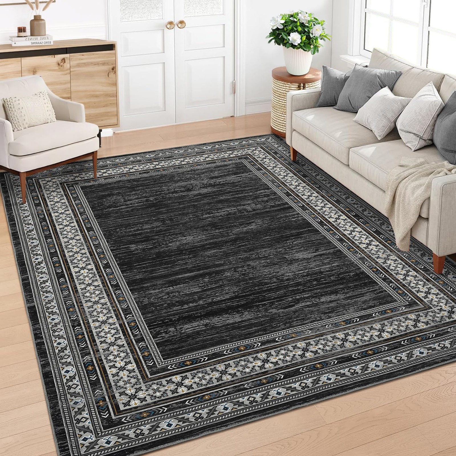 Washable 5x7ft Area Rugs for Living Room, Modern Soft Thin Rugs for Bedroom