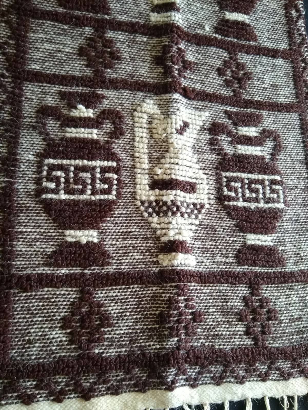 Brown Ivory Wool Handwoven Tribal Rug Textured Wall Hanging Art 21 x 56