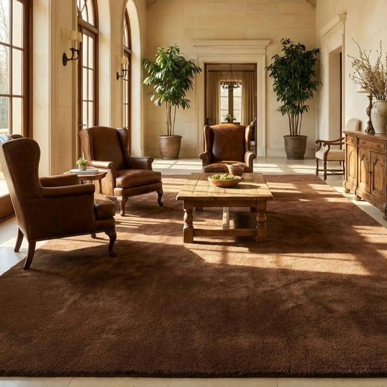 Luxury Brown Hand Tufted Rug – Plush Solid Wool Area Rug – Modern Minimalist 6×8