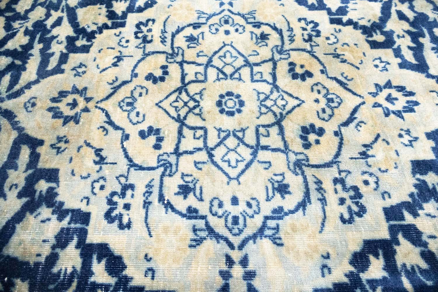 Semi-Antique Handmade Distressed Oriental Rug 10×13 Ft Navy Blue Area Carpet