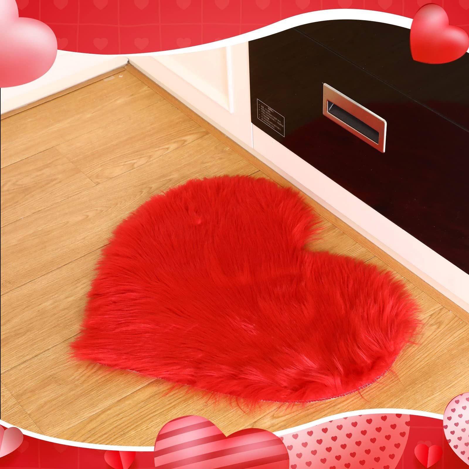 2 PCS Valentine’s Day Heart Rug 1.64×2 ft Red Pink Fluffy Fur Carpet Rugs