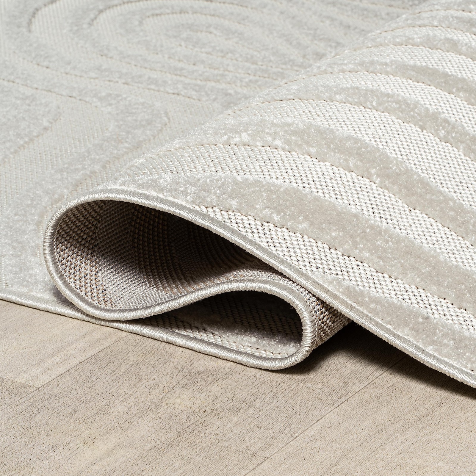 Maribo High-Low Abstract Striped Indoor/Outdoor Area Rug 3×5, Cream/Ivory, Co…