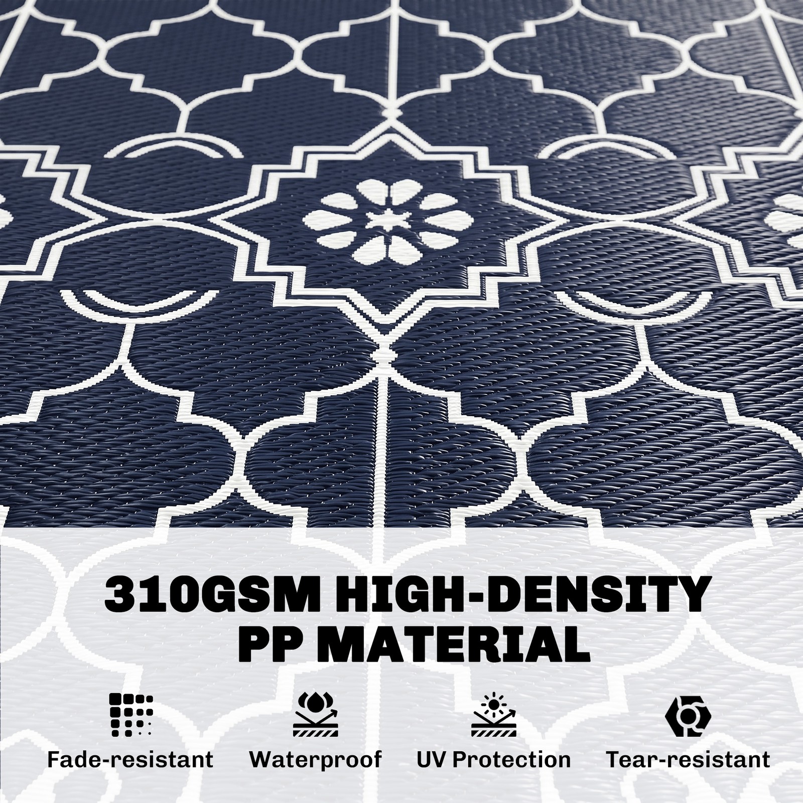 Reversible Outdoor Rug Carpet with LED Lights, PP Straw Rug